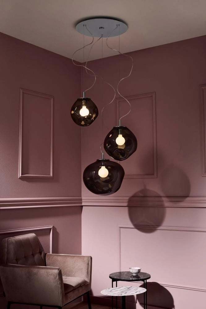 AVIA 3 three-point pendant lamp transparent with silver finish