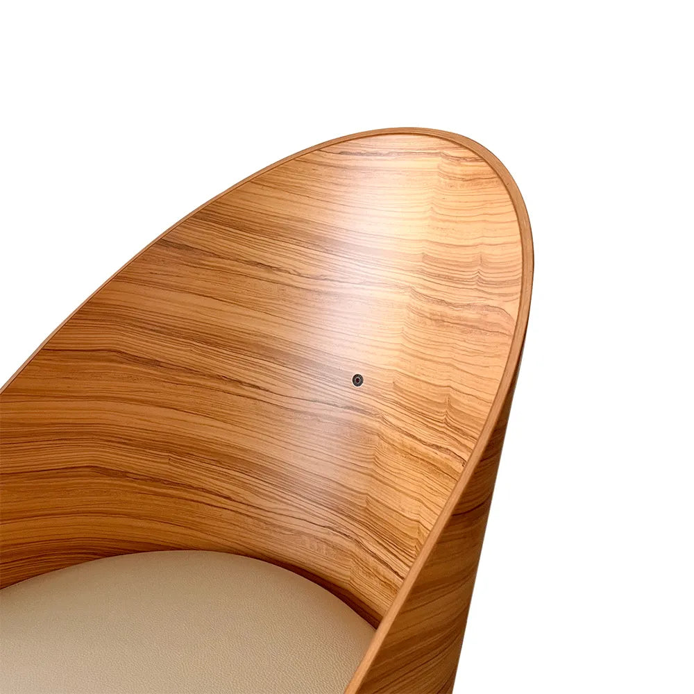 Pratfall Stuhl Olivenfurnier mit beige Leder