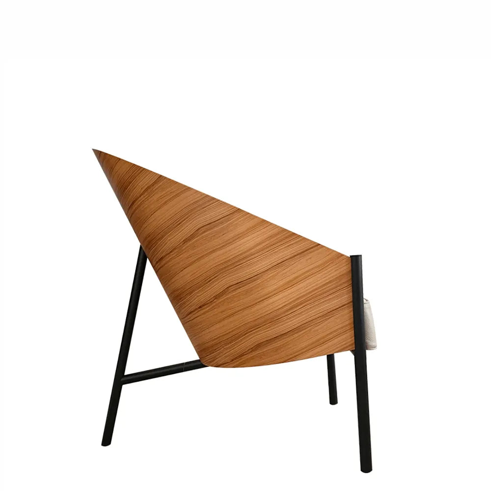 Pratfall Stuhl Olivenfurnier mit beige Leder