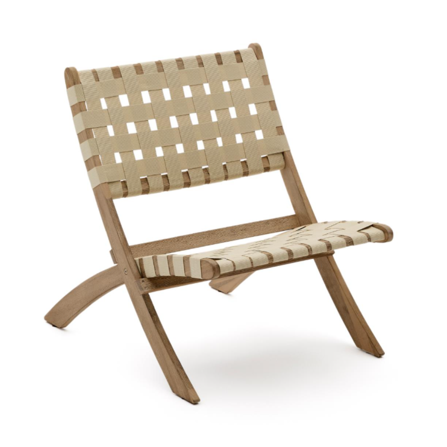 Opvouwbare tuinfauteuil CHABELI van massief acaciahout met een crèmekleurige afwerking