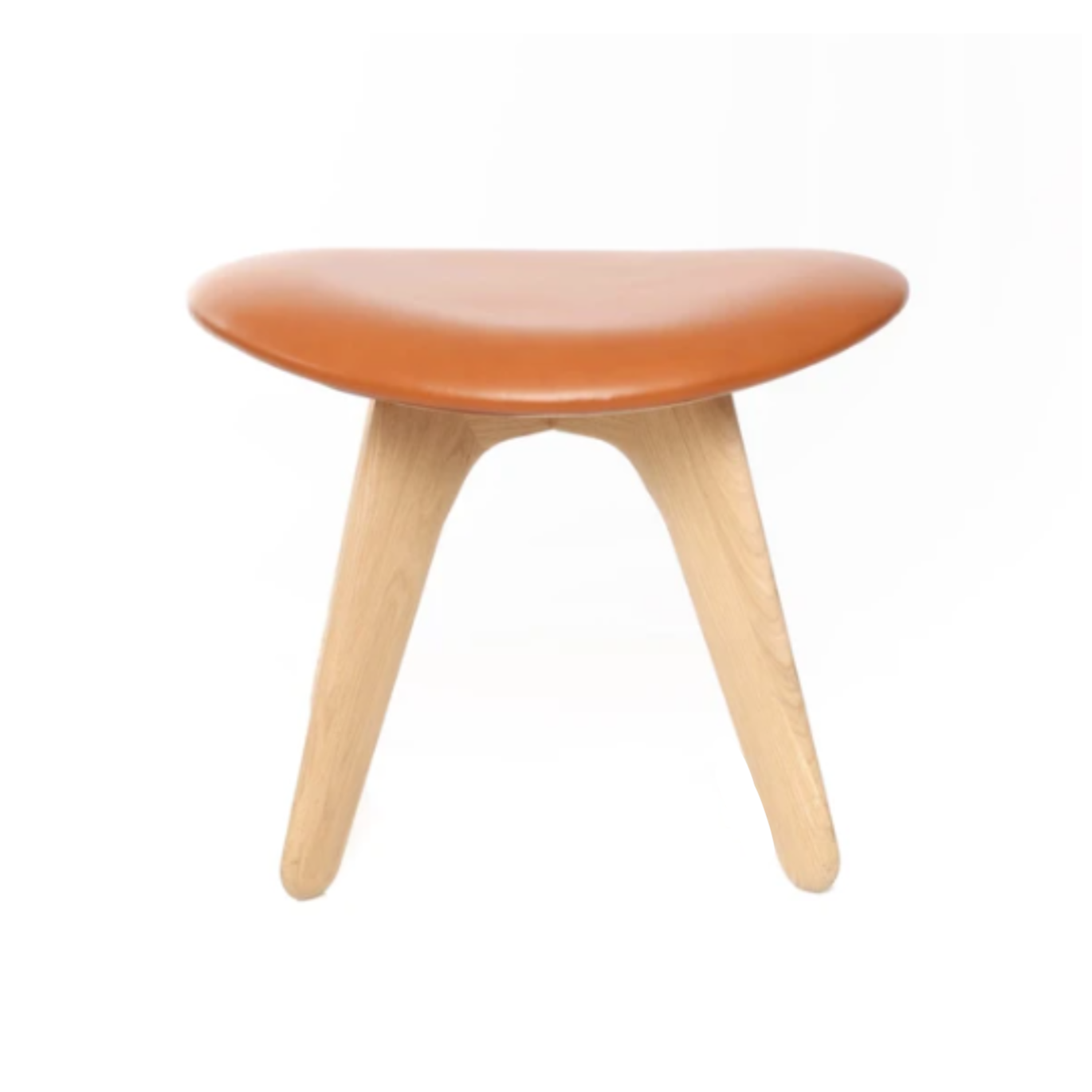 Voetenbank SLAB cognackleurig leer met eikenhouten basis