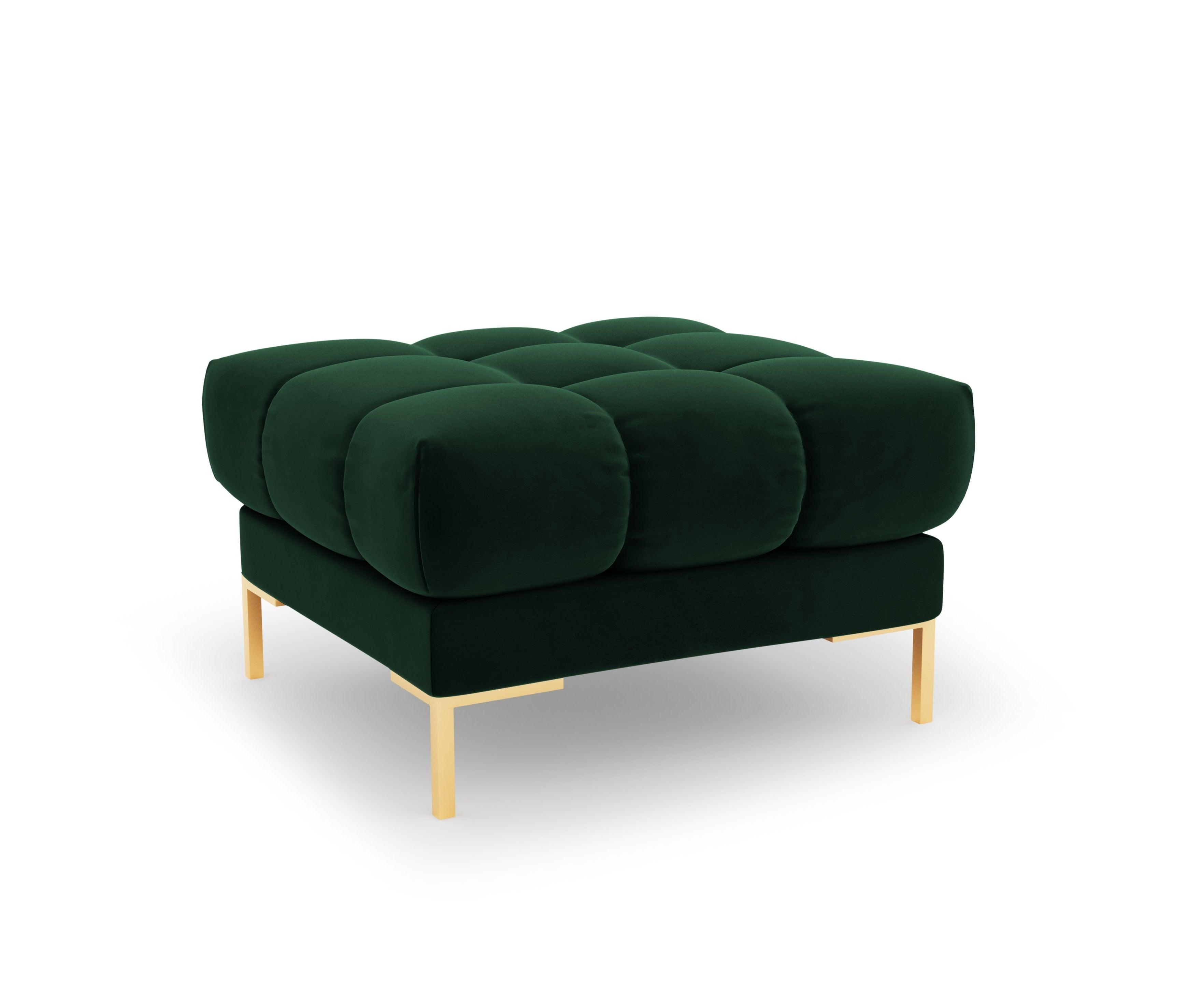 Puf aksamitny BALI butelkowa zieleń ze złotą podstawą Cosmopolitan Design Eye on Design