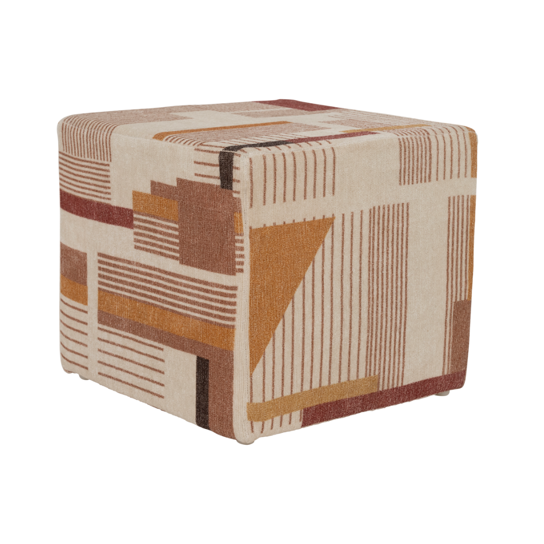 Pouf LILLE beige mit orangefarbenem Muster