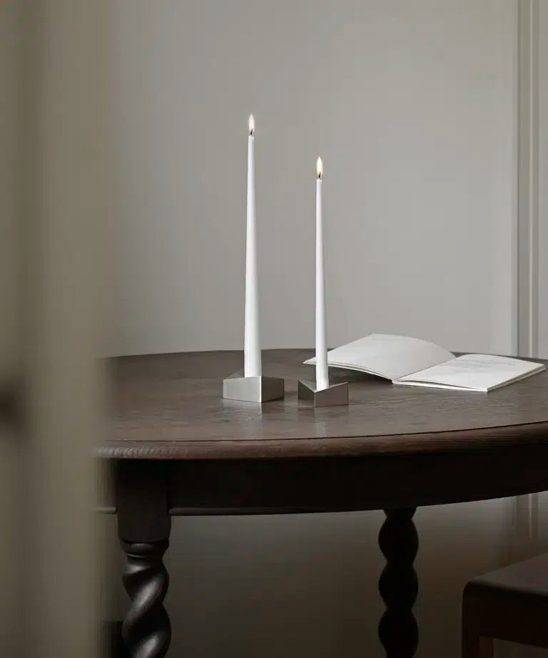 REFLECT brushed chrome candle holder