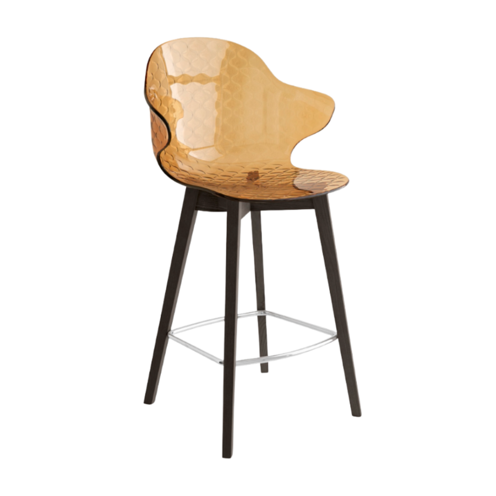Barkruk SAINT TROPEZ met bruin zitvlak en donkere houten basis