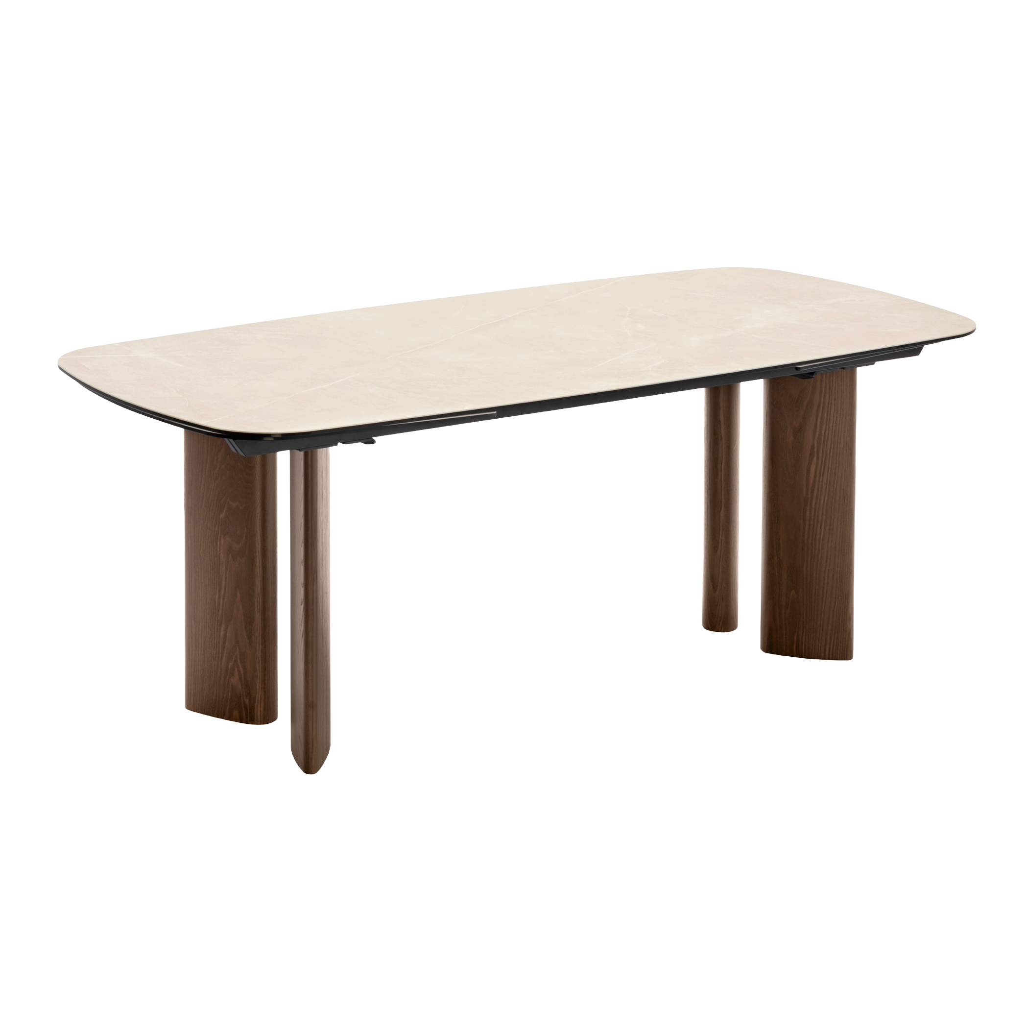 SANDY Extendable Table with Beige Top and Dark Wooden Base