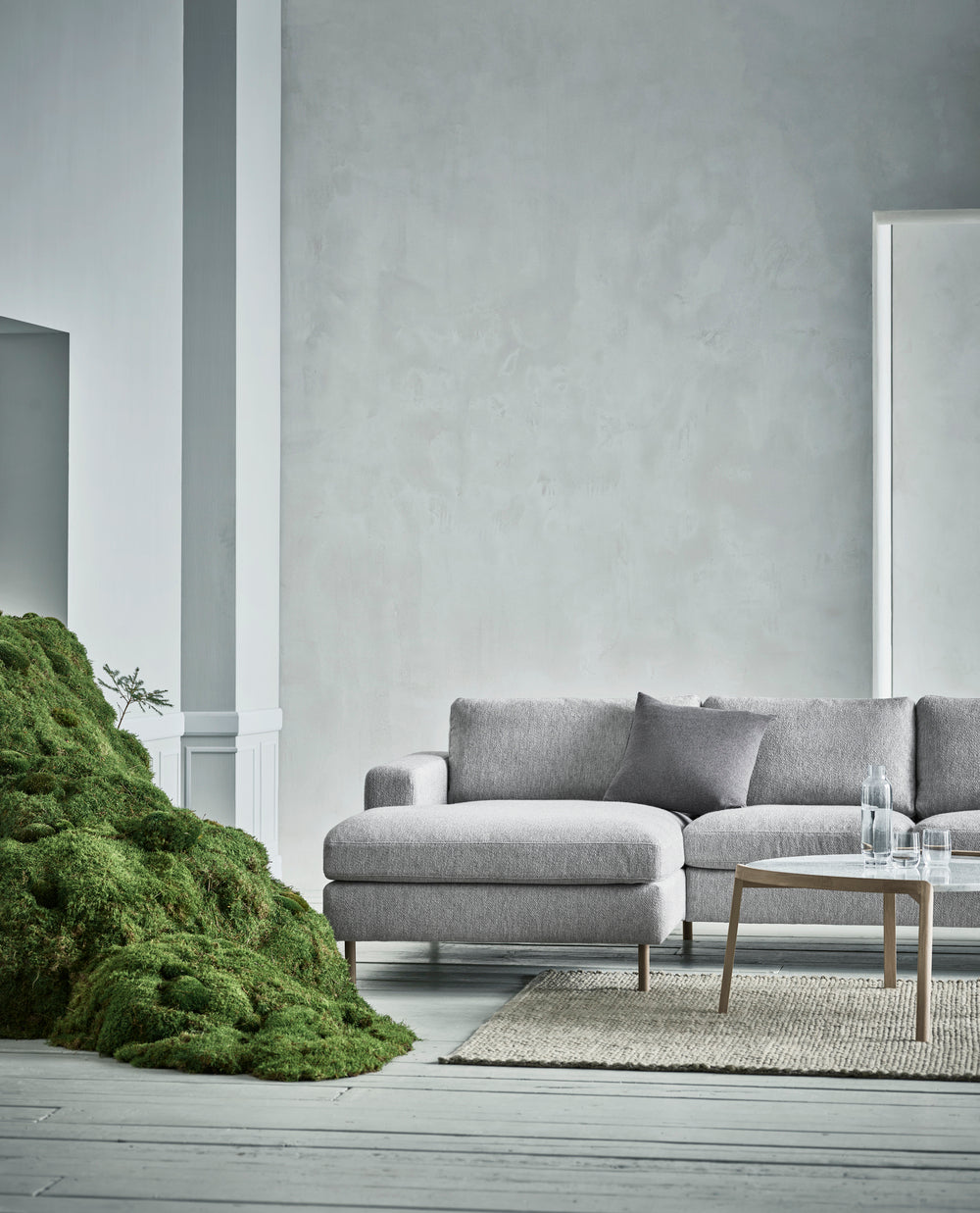 Hoekbank uitschuifbaar links 3-zits SCANDINAVIA met eiken basis