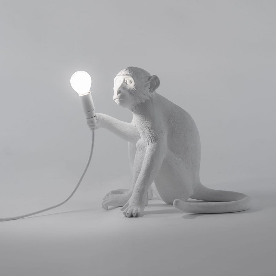 MONKEY SITTING table lamp white