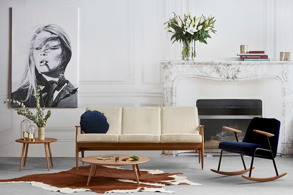 Sofa 3-osobowa dzielona FOX beżowy w tkaninie Cord Creme 366 concept Eye on Design