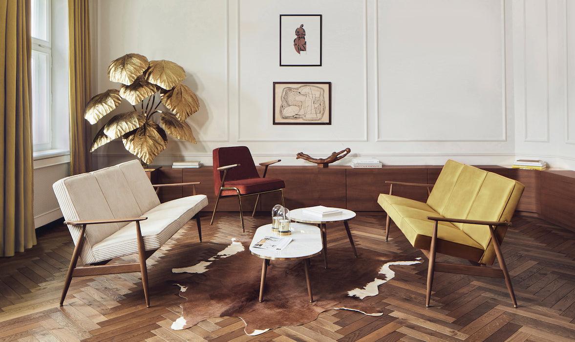 Sofa 3-osobowa dzielona FOX żółty w tkaninie Shine Velvet Mustard 366 concept Eye on Design