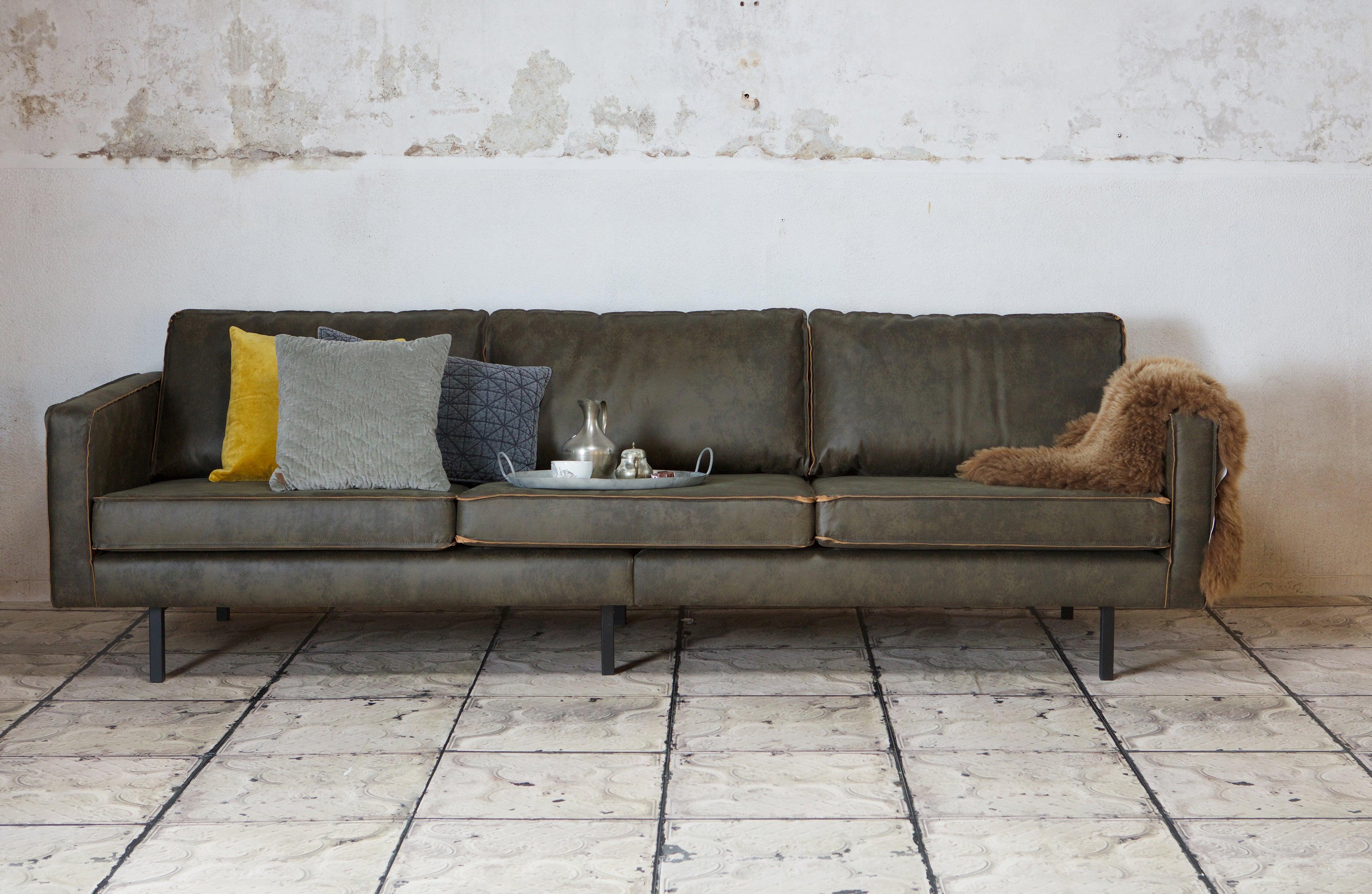 Sofa 3-osobowa skórzana RODEO wojskowa zieleń Be Pure Eye on Design