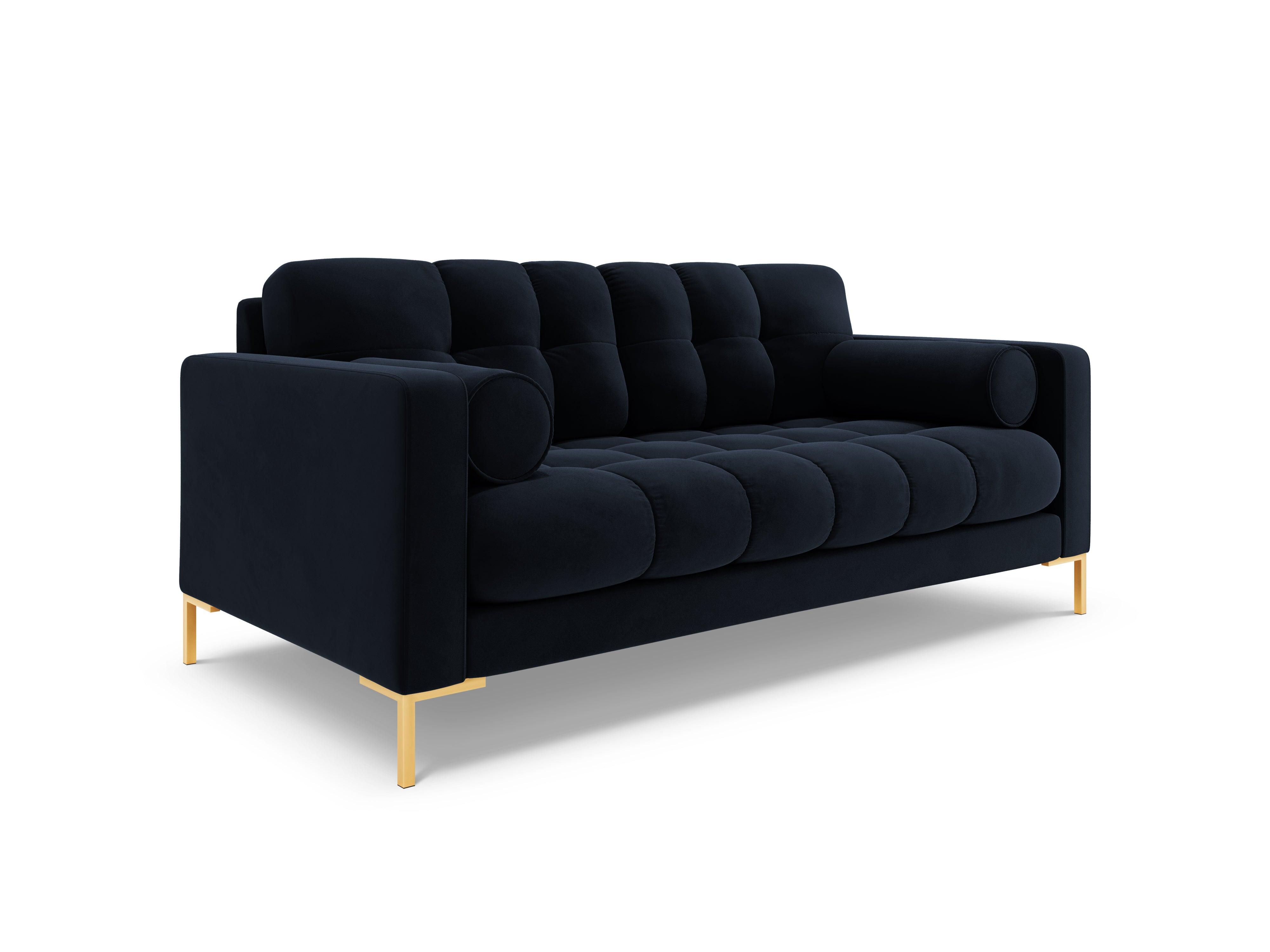 Sofa aksamitna 2-osobowa BALI ciemnoniebieski ze złotą podstawą Cosmopolitan Design Eye on Design