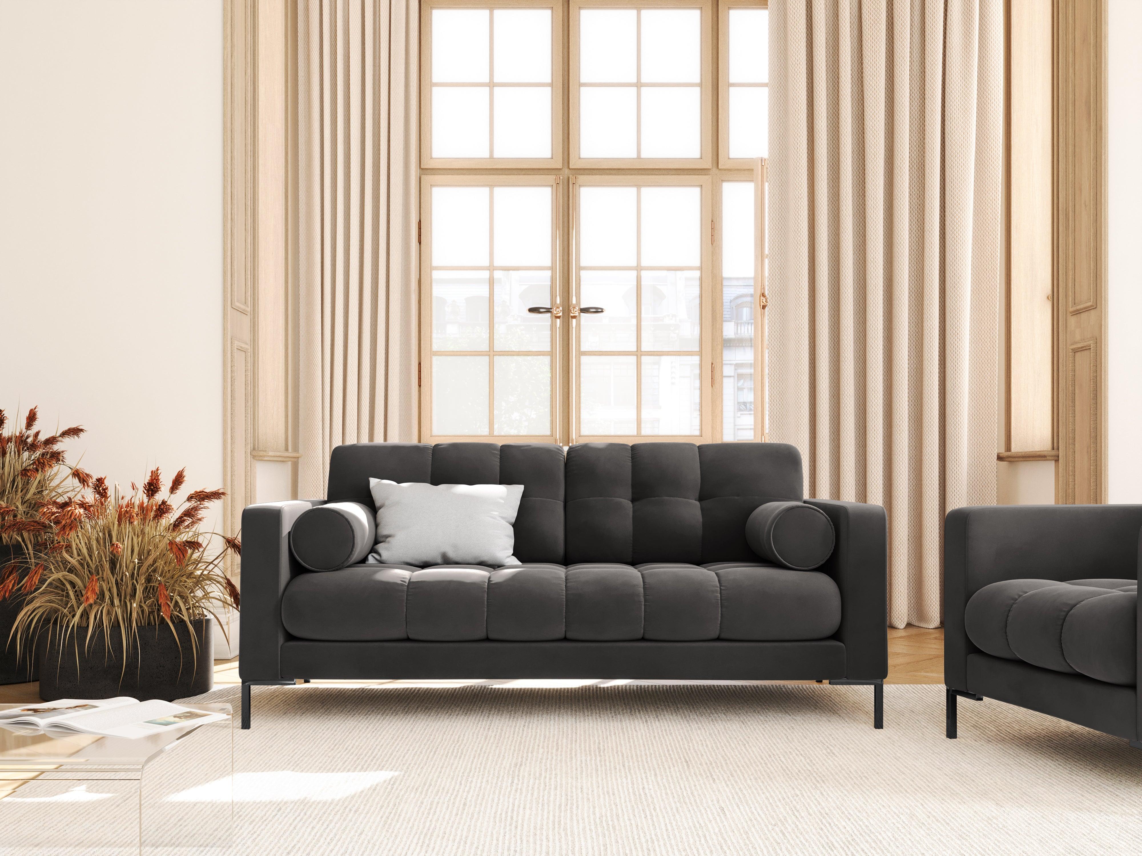 Sofa aksamitna 2-osobowa BALI ciemnoszary z czarną podstawą Cosmopolitan Design Eye on Design
