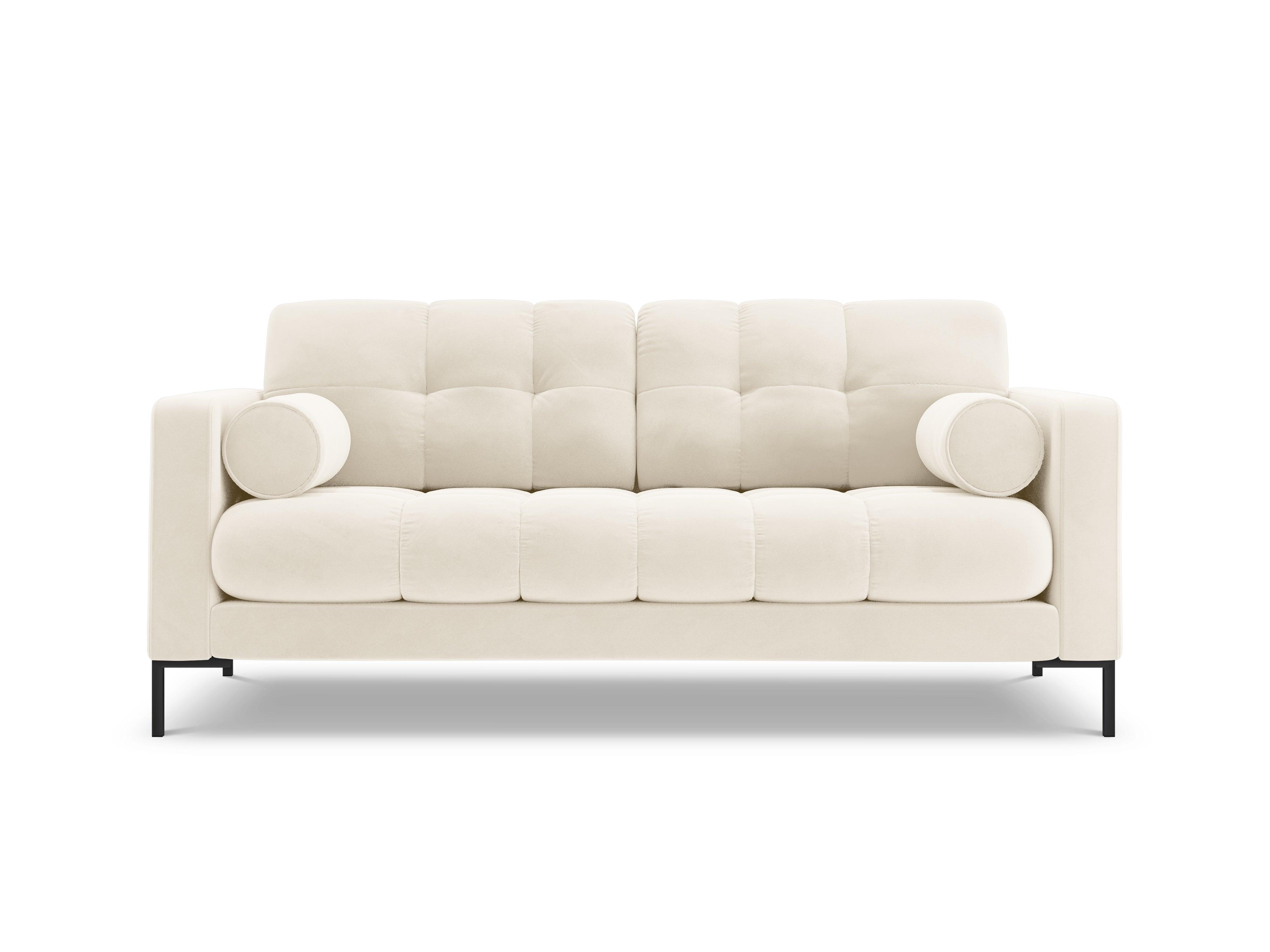 Sofa aksamitna 2-osobowa BALI jasnobeżowy z czarną podstawą Cosmopolitan Design Eye on Design