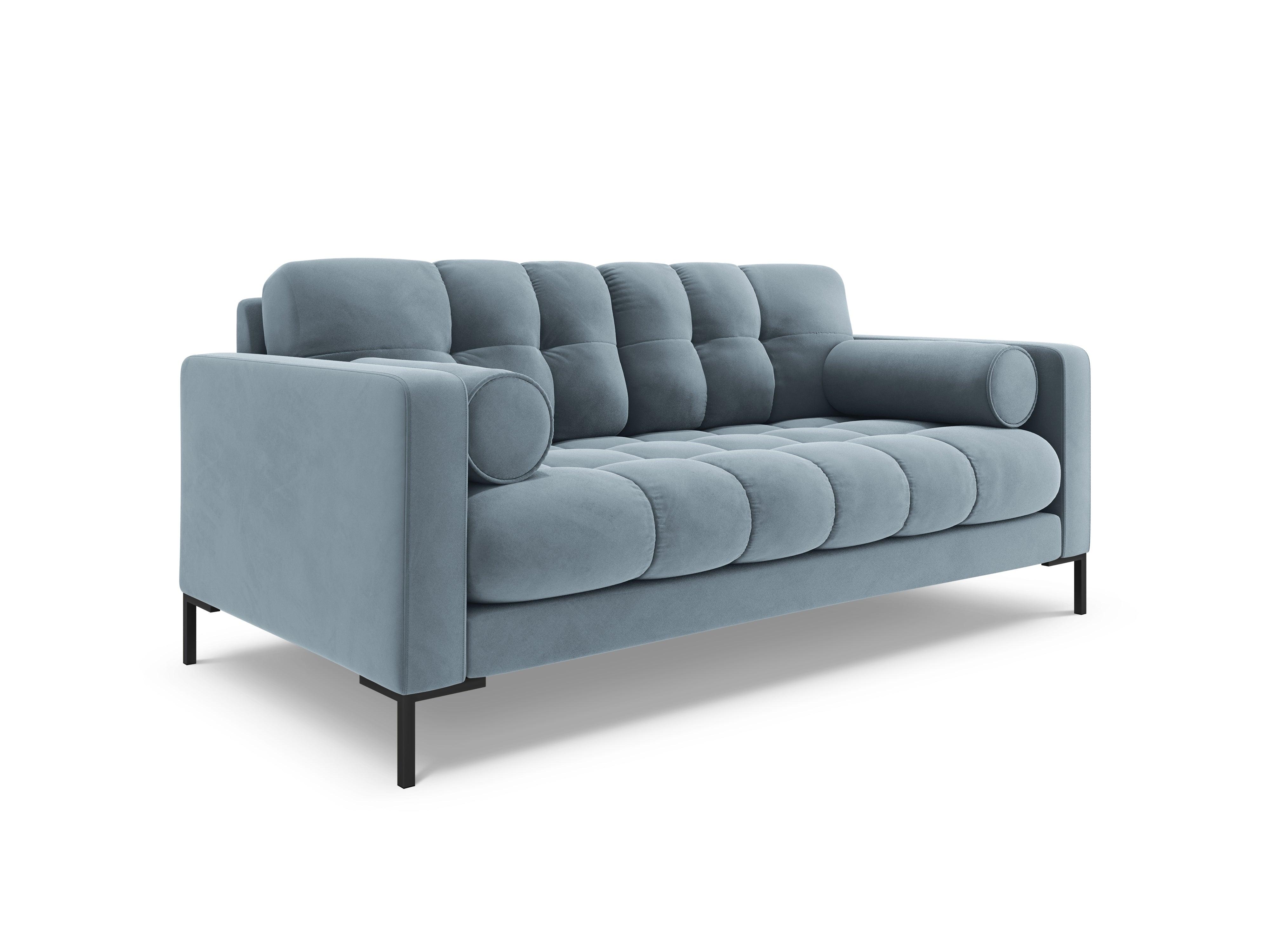 Sofa aksamitna 2-osobowa BALI jasnoniebieski z czarną podstawą Cosmopolitan Design Eye on Design