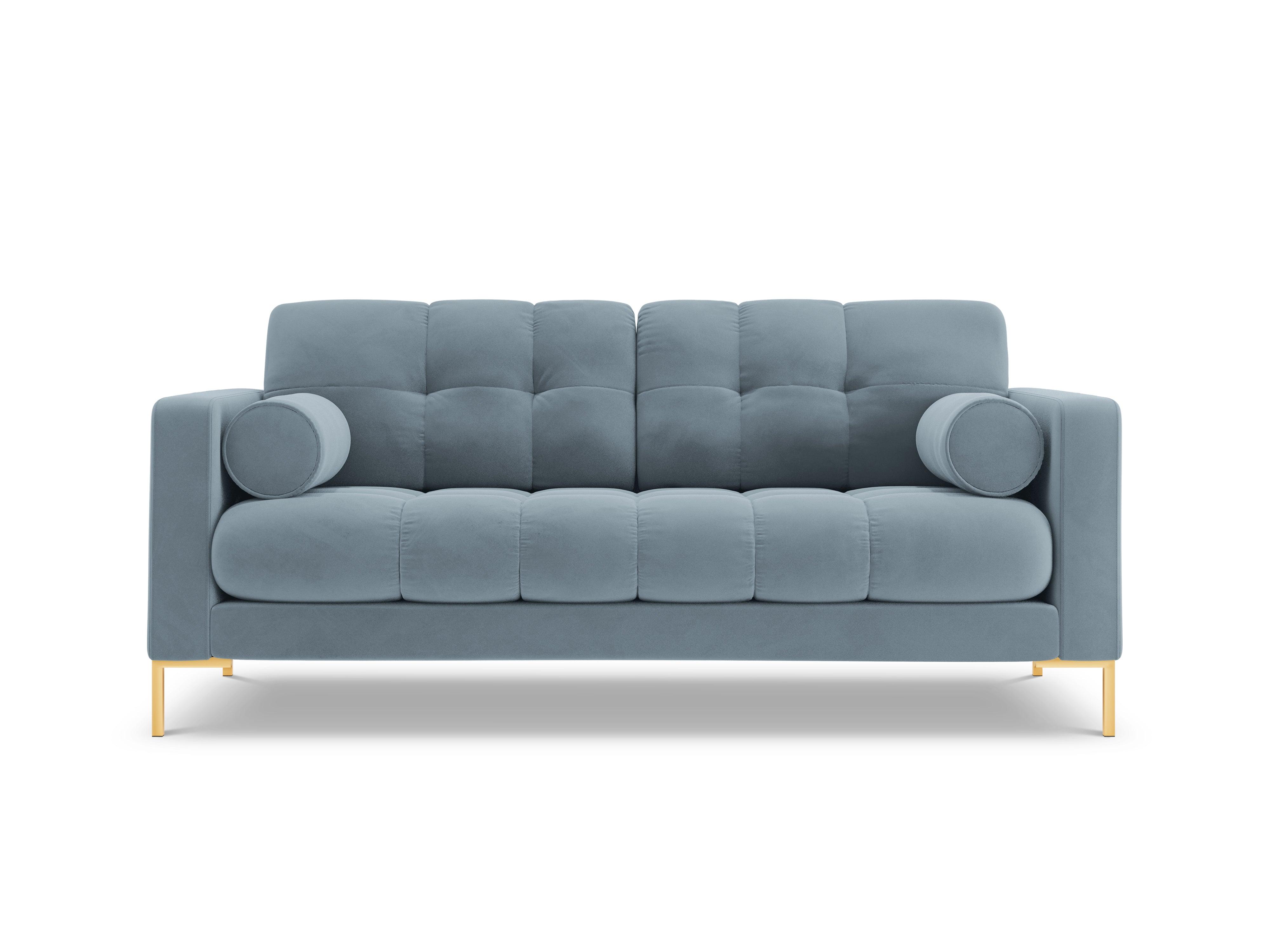 Sofa aksamitna 2-osobowa BALI jasnoniebieski ze złotą podstawą Cosmopolitan Design Eye on Design