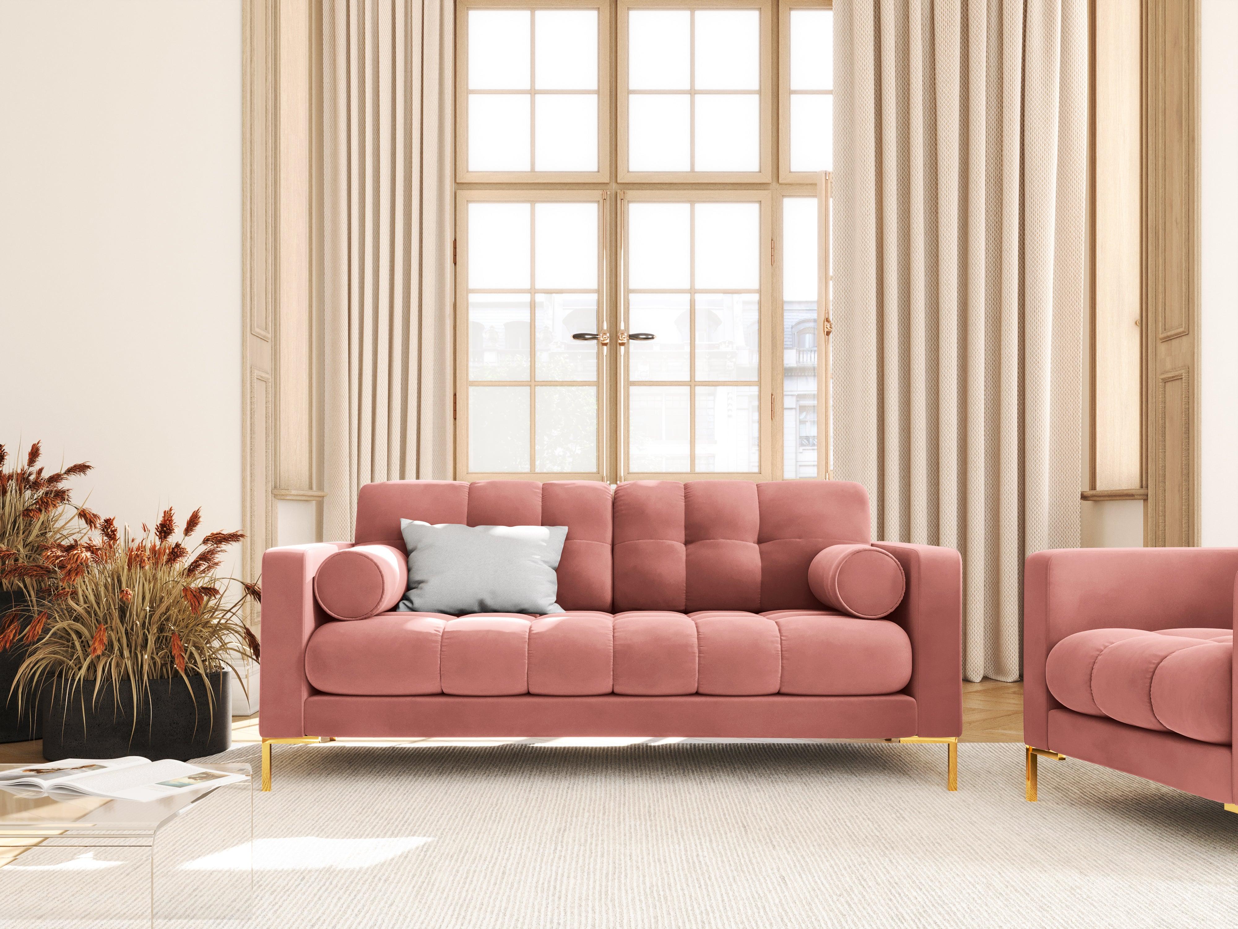 Sofa aksamitna 2-osobowa BALI różowy ze złotą podstawą Cosmopolitan Design Eye on Design