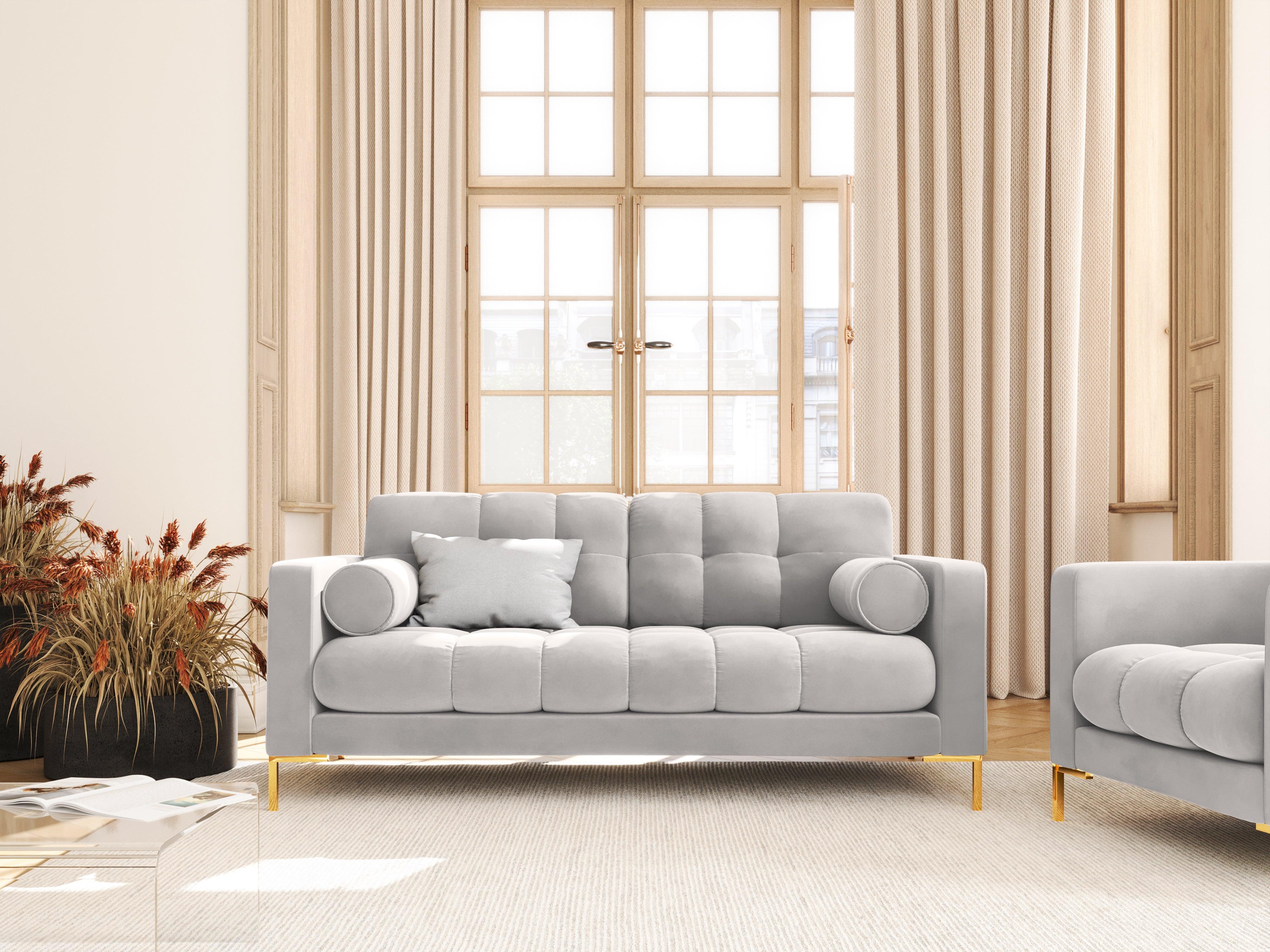 Sofa aksamitna 2-osobowa BALI srebrny ze złotą podstawą Cosmopolitan Design Eye on Design