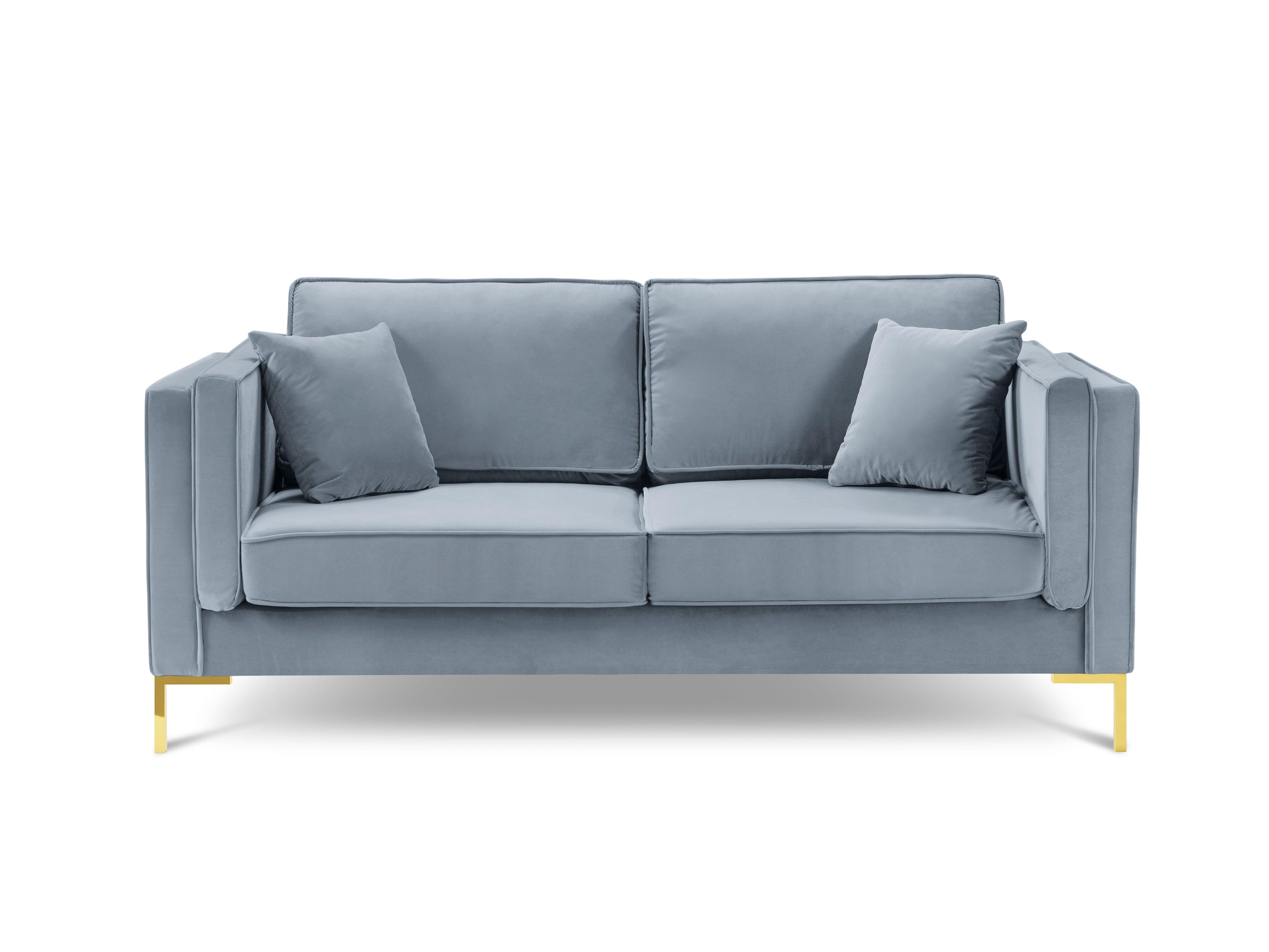 Sofa aksamitna 2-osobowa LUIS jasnoniebieski ze złotą podstawą Milo Casa Eye on Design