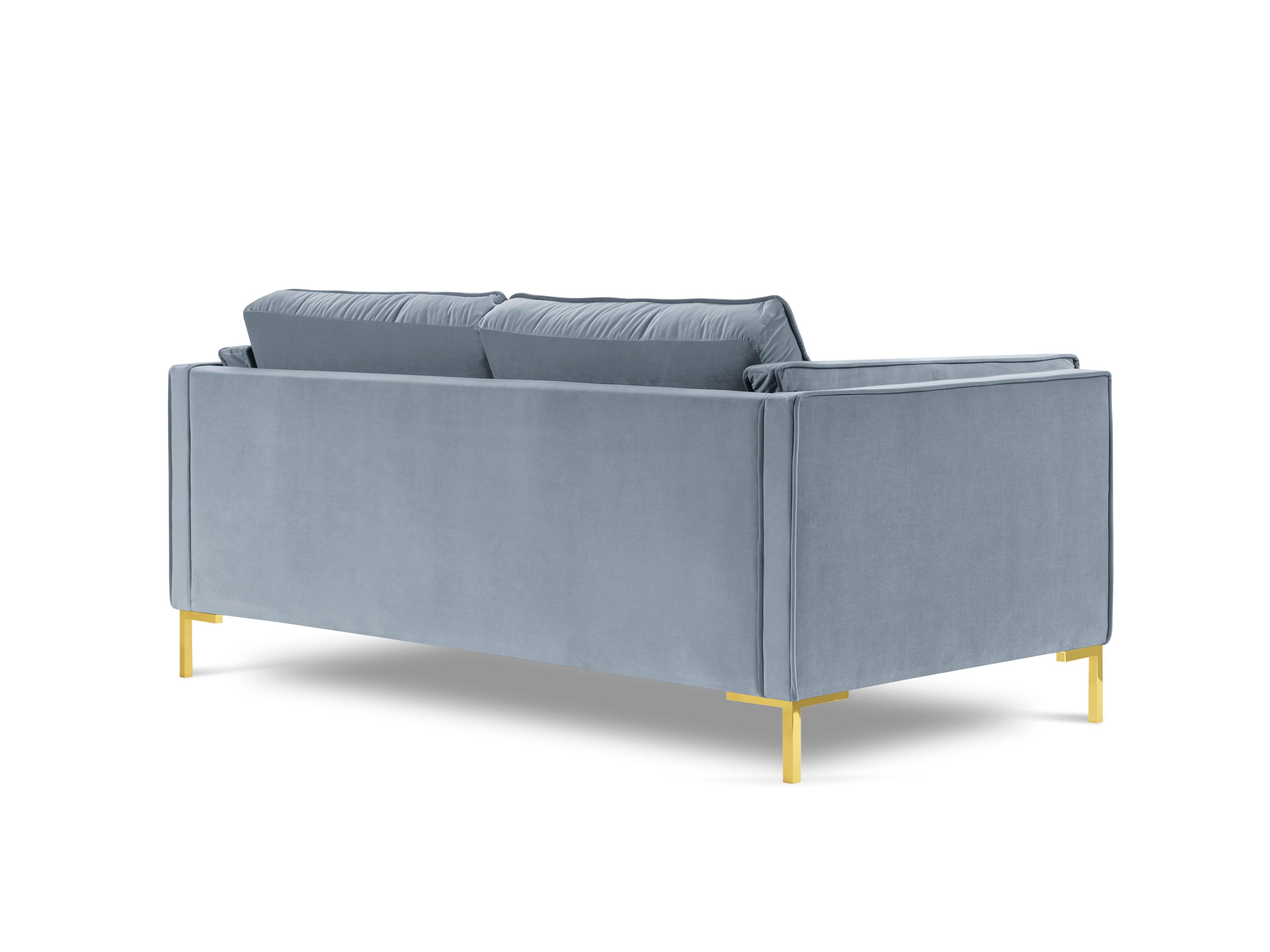 Sofa aksamitna 2-osobowa LUIS jasnoniebieski ze złotą podstawą Milo Casa Eye on Design