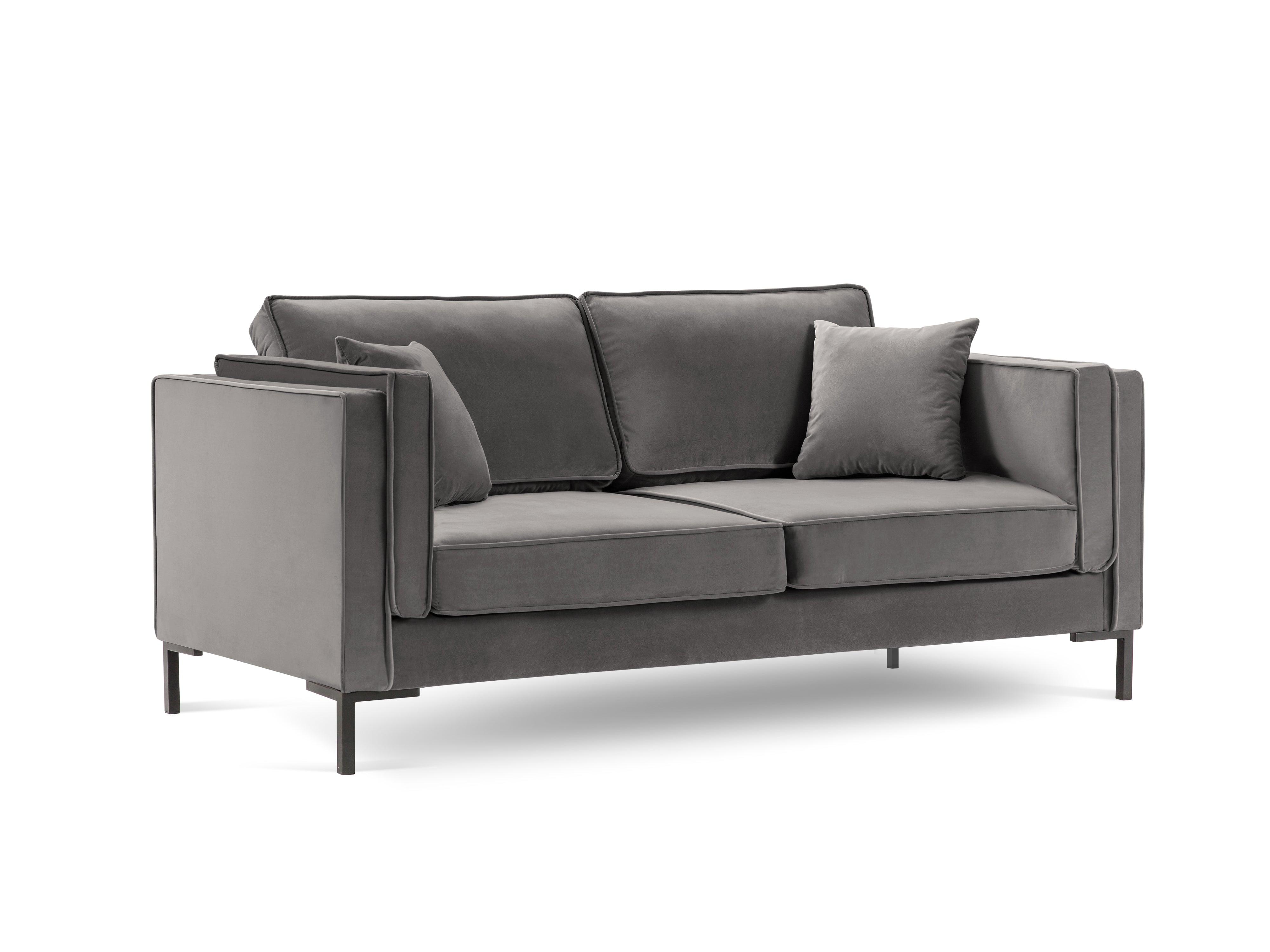 Sofa aksamitna 2-osobowa LUIS jasnoszary z czarną podstawą Milo Casa Eye on Design