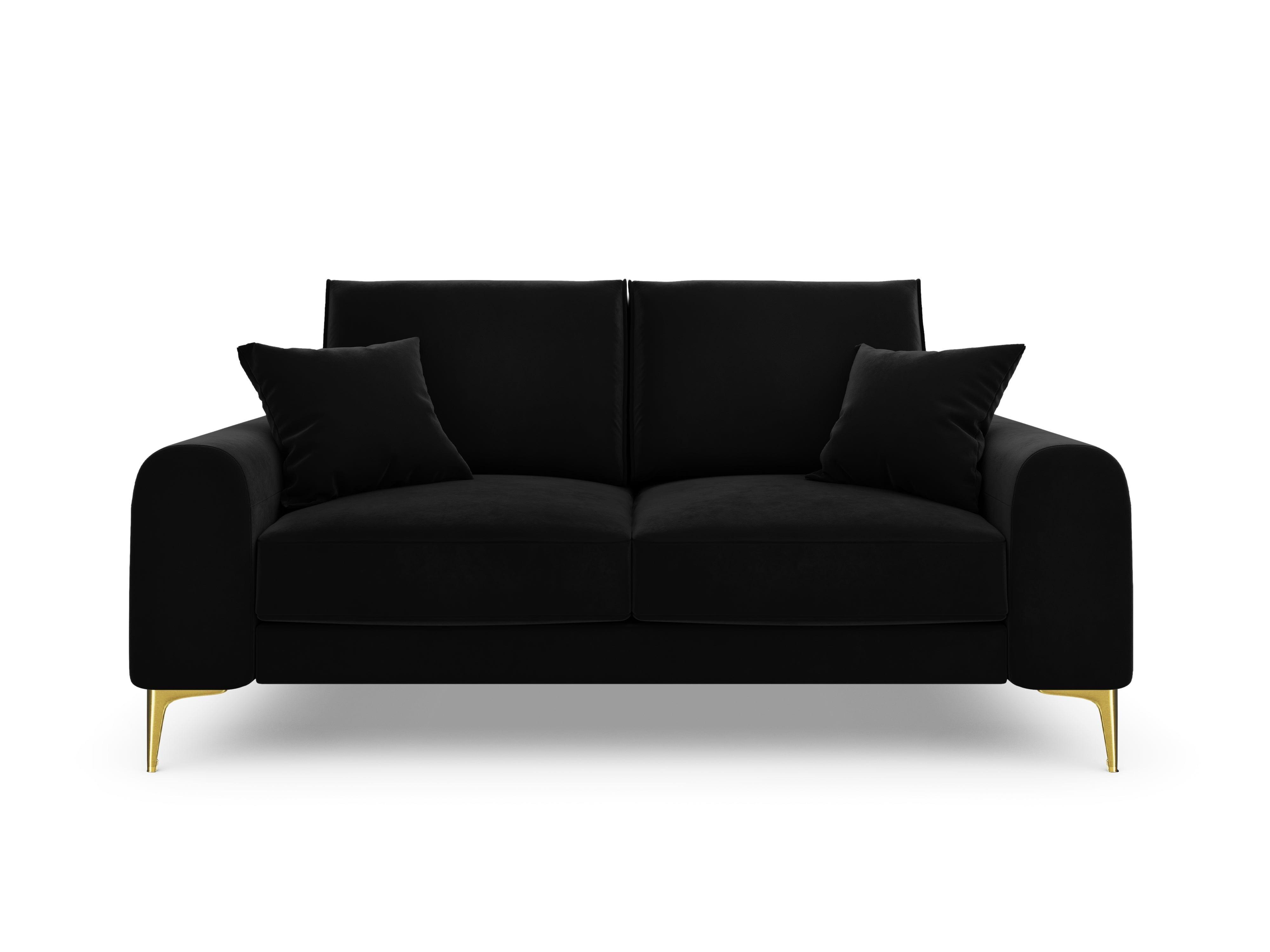 Sofa aksamitna 2-osobowa MADARA czarny ze złotą podstawą Mazzini Sofas Eye on Design