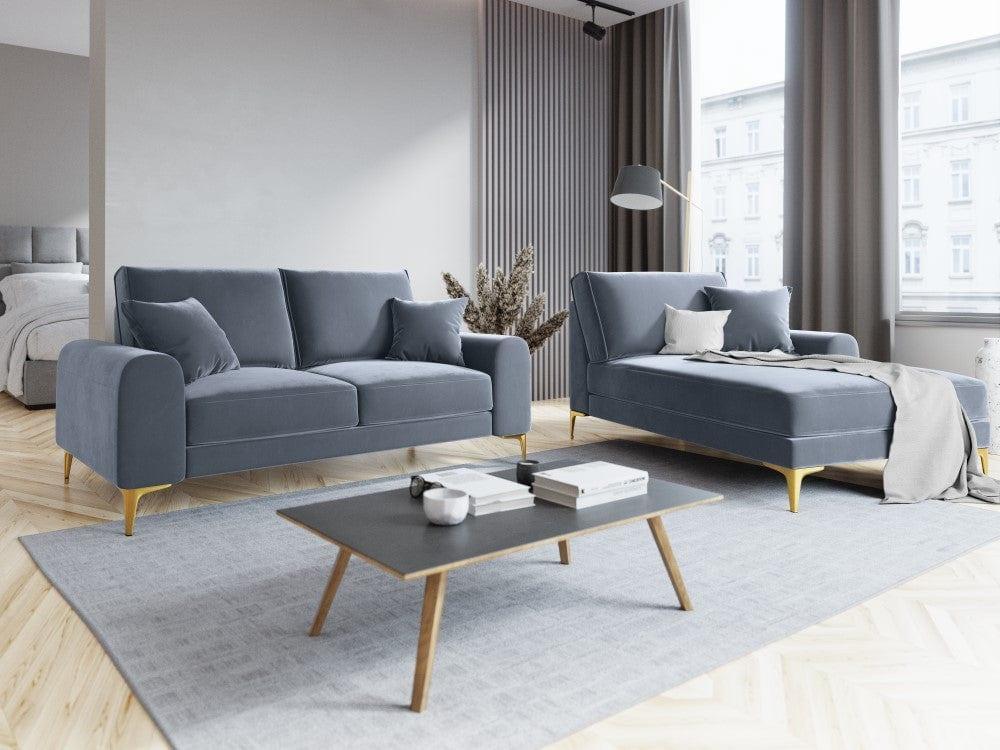 Sofa aksamitna 2-osobowa MADARA jasnoniebieski ze złotą podstawą Mazzini Sofas Eye on Design