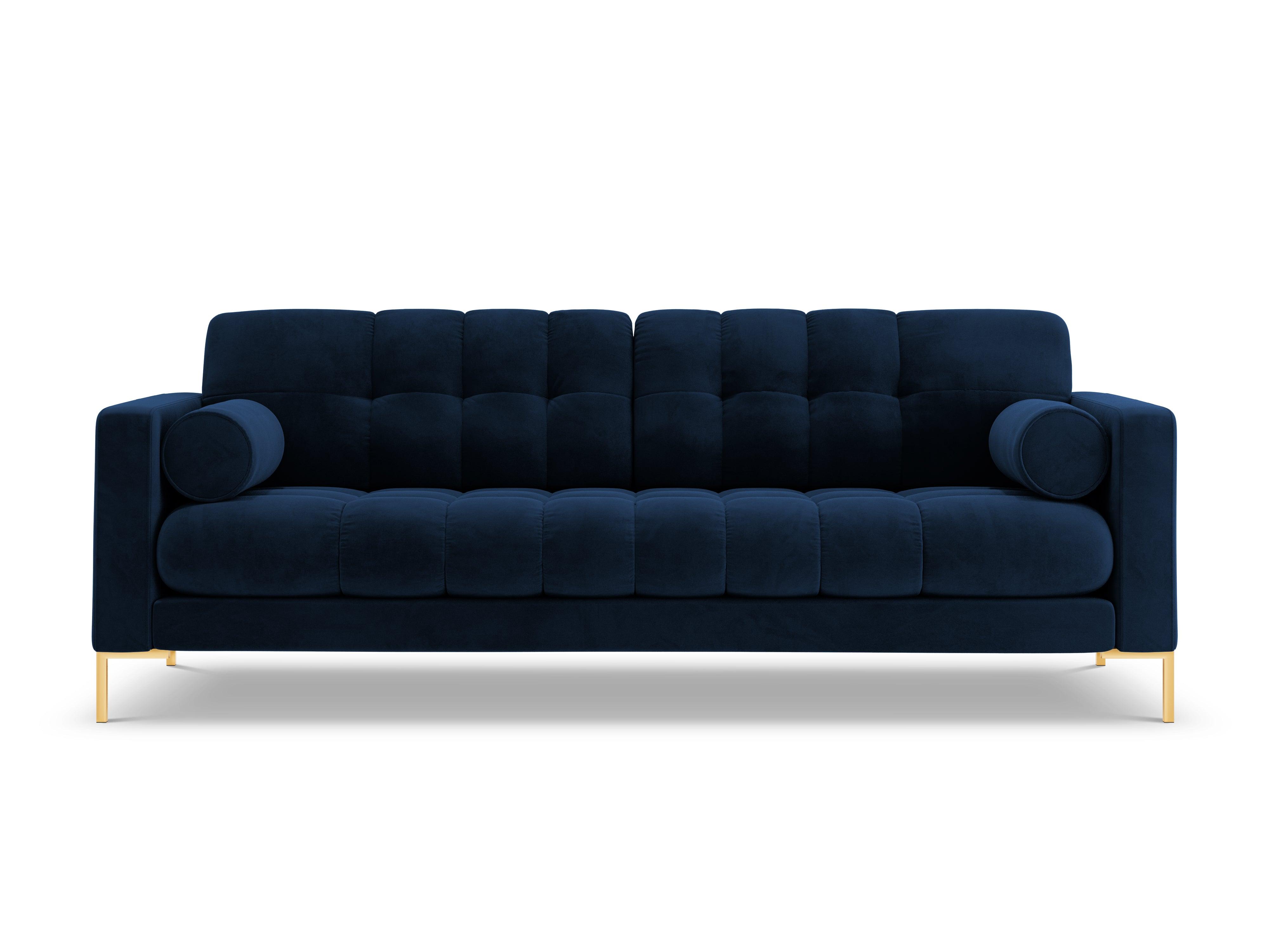 Sofa aksamitna 3-osobowa BALI granat królewski ze złotą podstawą Cosmopolitan Design Eye on Design
