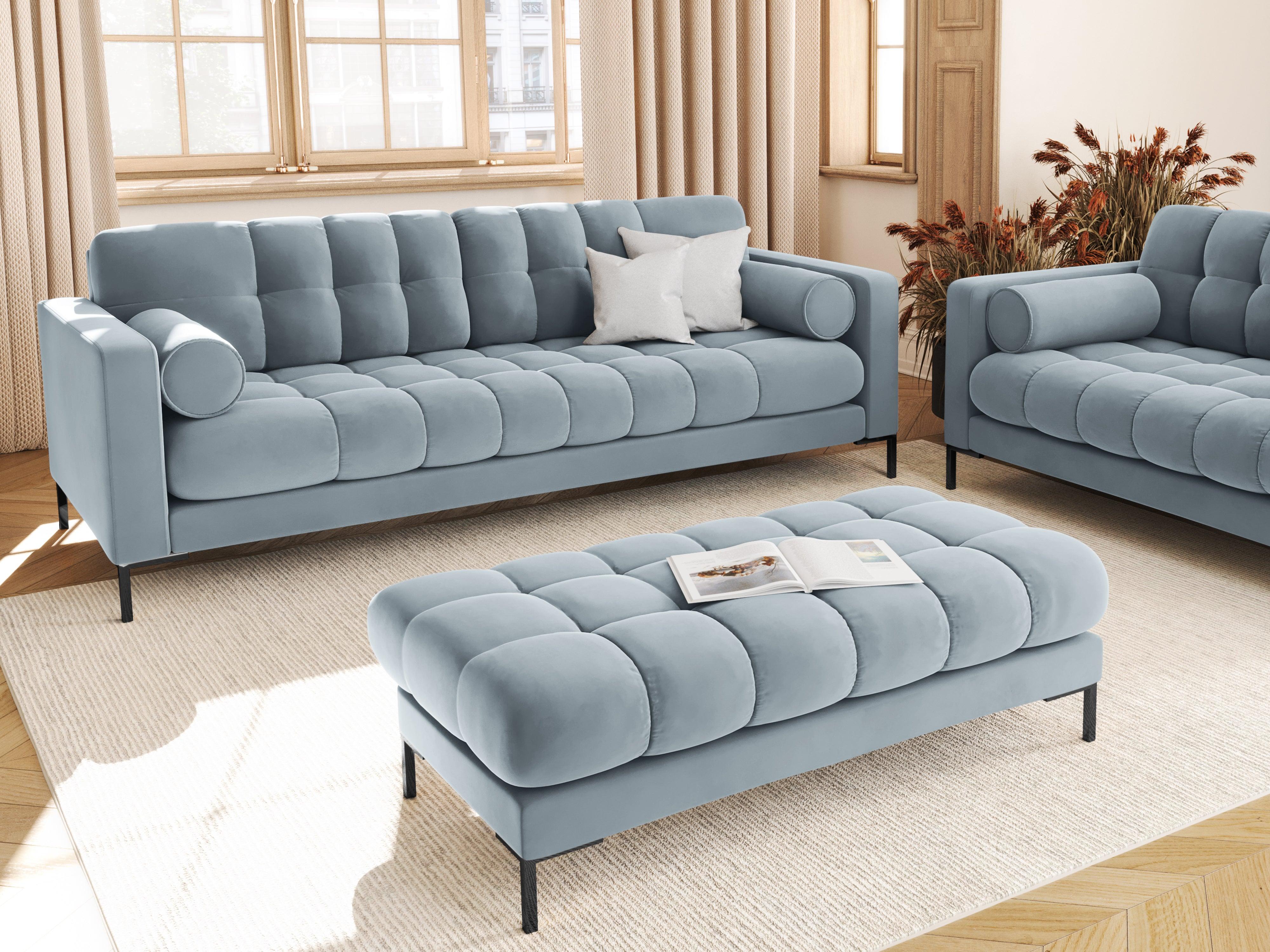 Sofa aksamitna 3-osobowa BALI jasnoniebieski z czarną podstawą Cosmopolitan Design Eye on Design