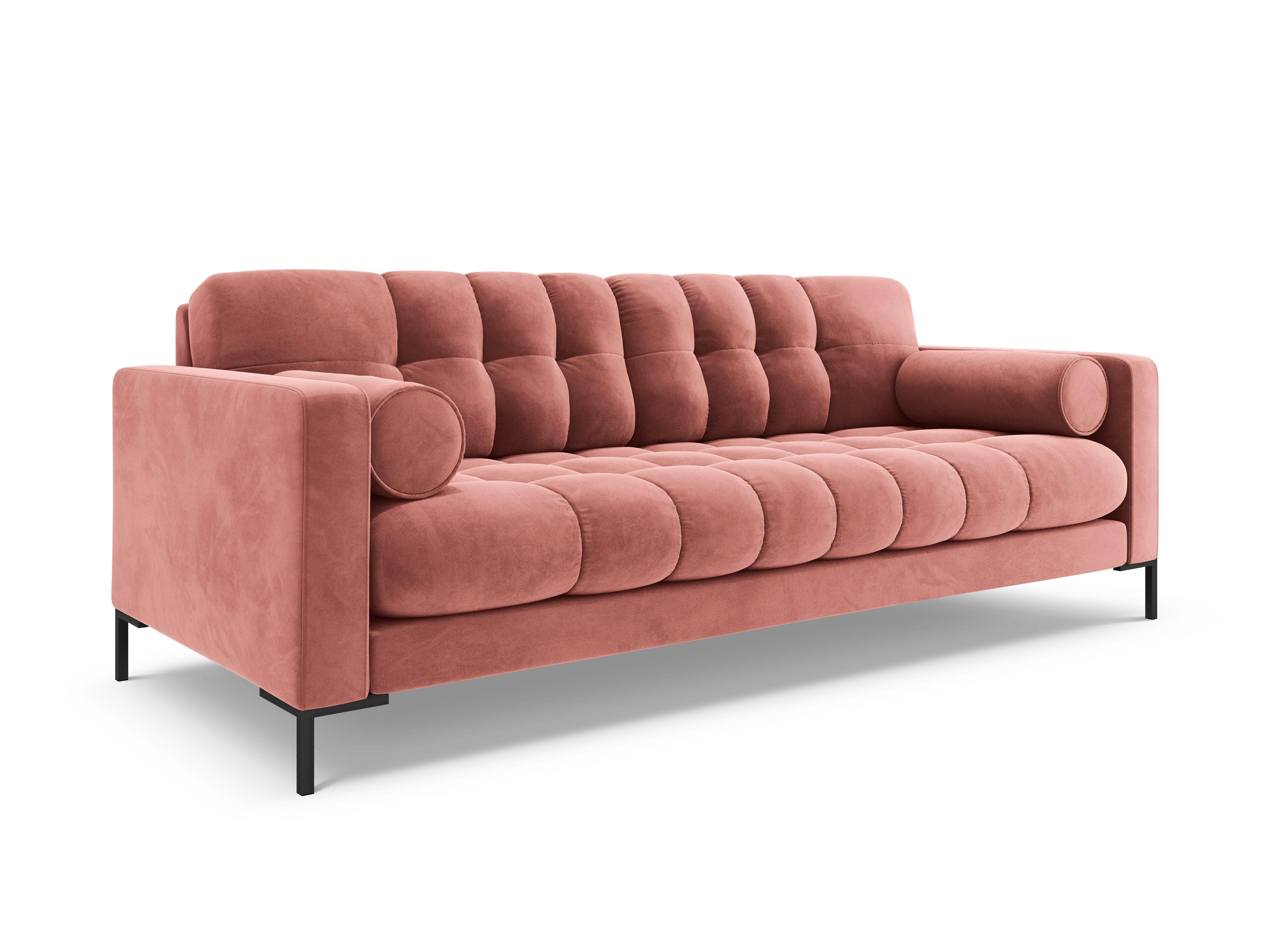 Sofa aksamitna 3-osobowa BALI różowy z czarną podstawą Cosmopolitan Design Eye on Design