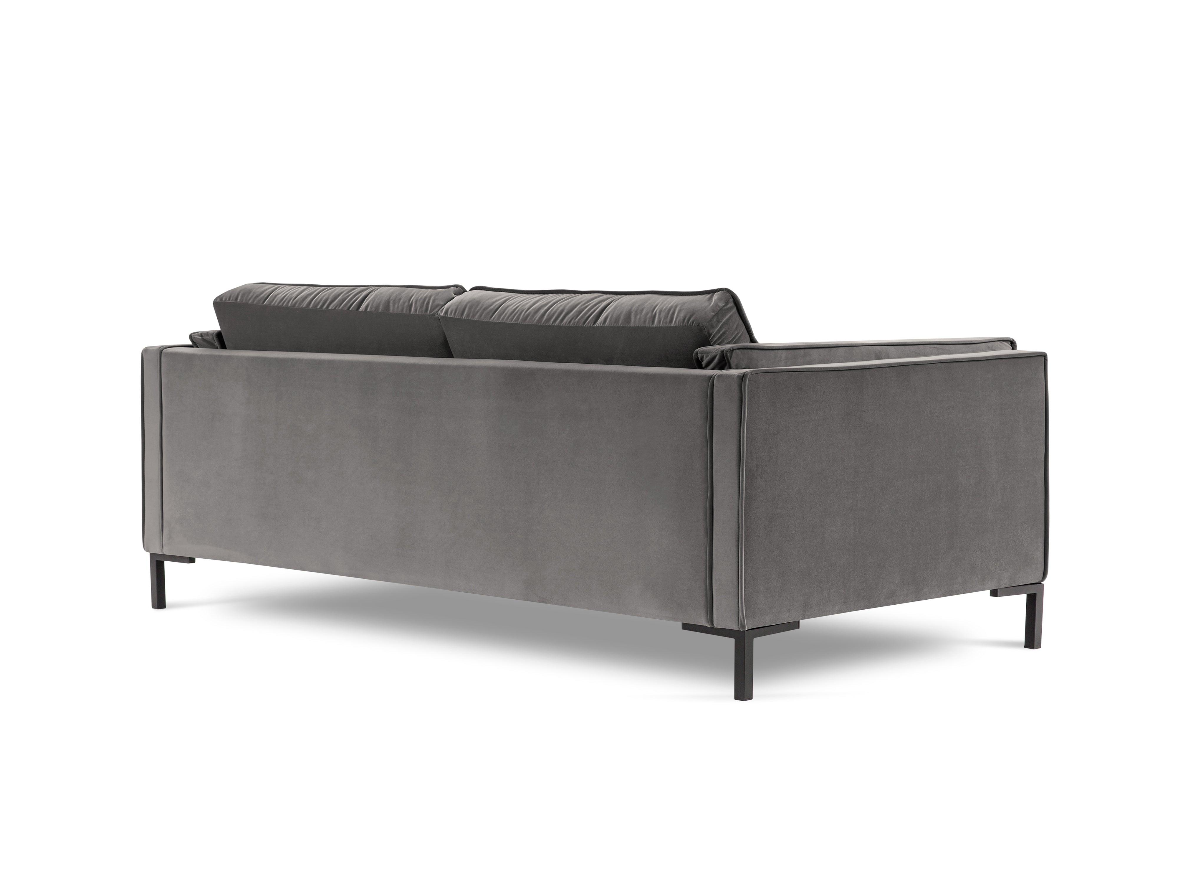 Sofa aksamitna 3-osobowa LUIS jasnoszary z czarną podstawą Milo Casa Eye on Design