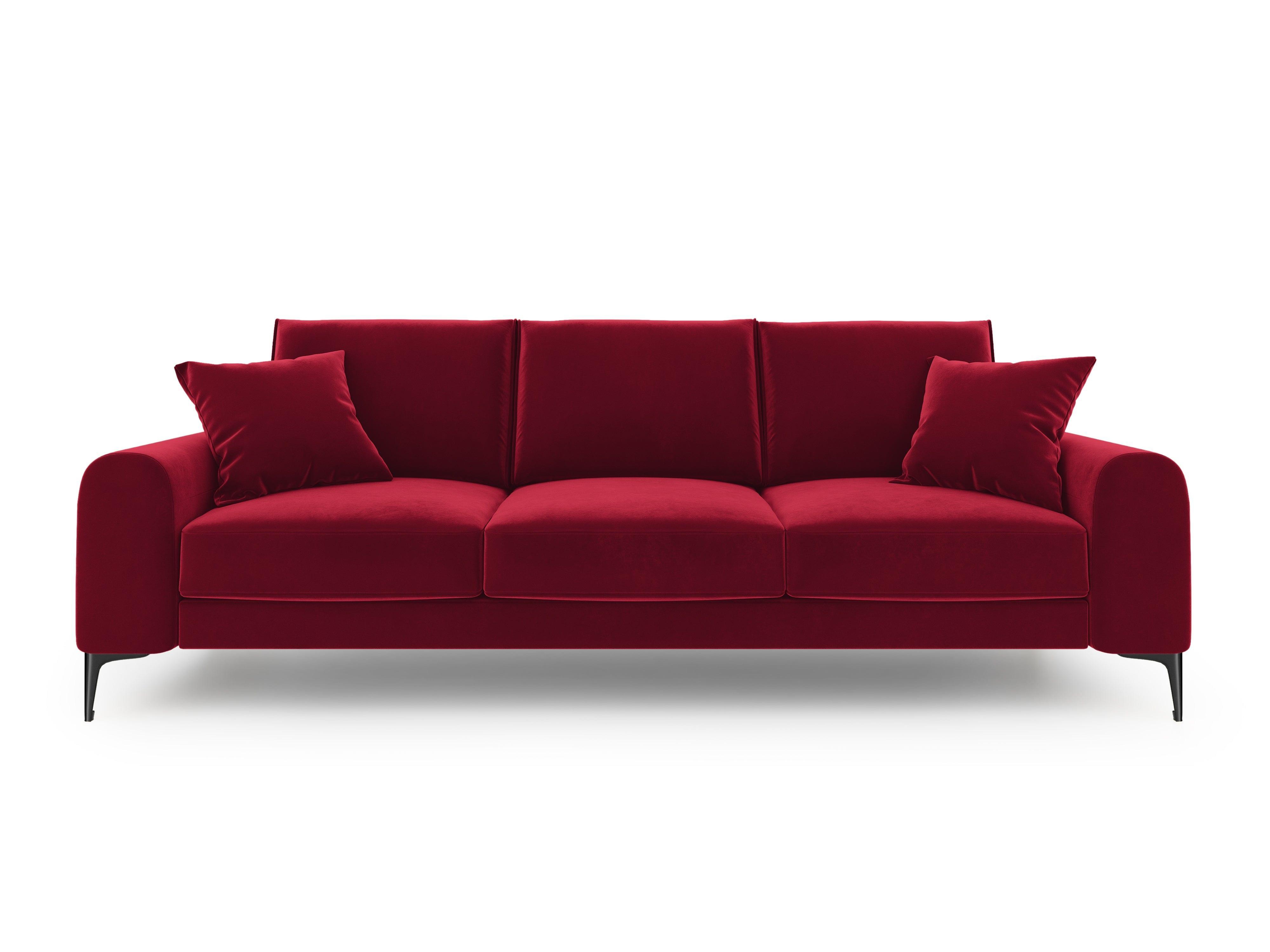 Sofa aksamitna 3-osobowa MADARA czerwony z czarną podstawą Mazzini Sofas Eye on Design