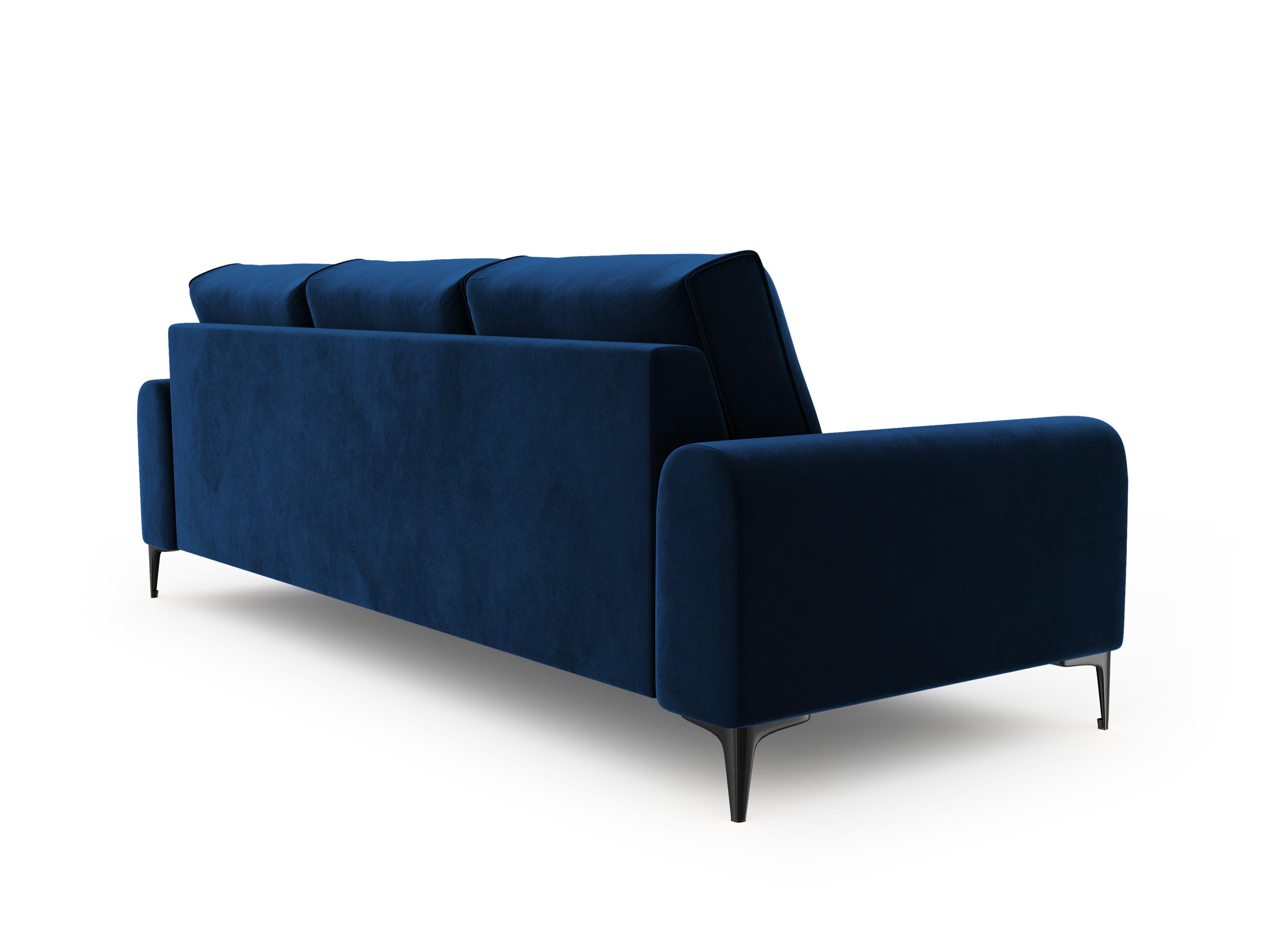 Sofa aksamitna 3-osobowa MADARA królewski niebieski z czarną podstawą Mazzini Sofas Eye on Design
