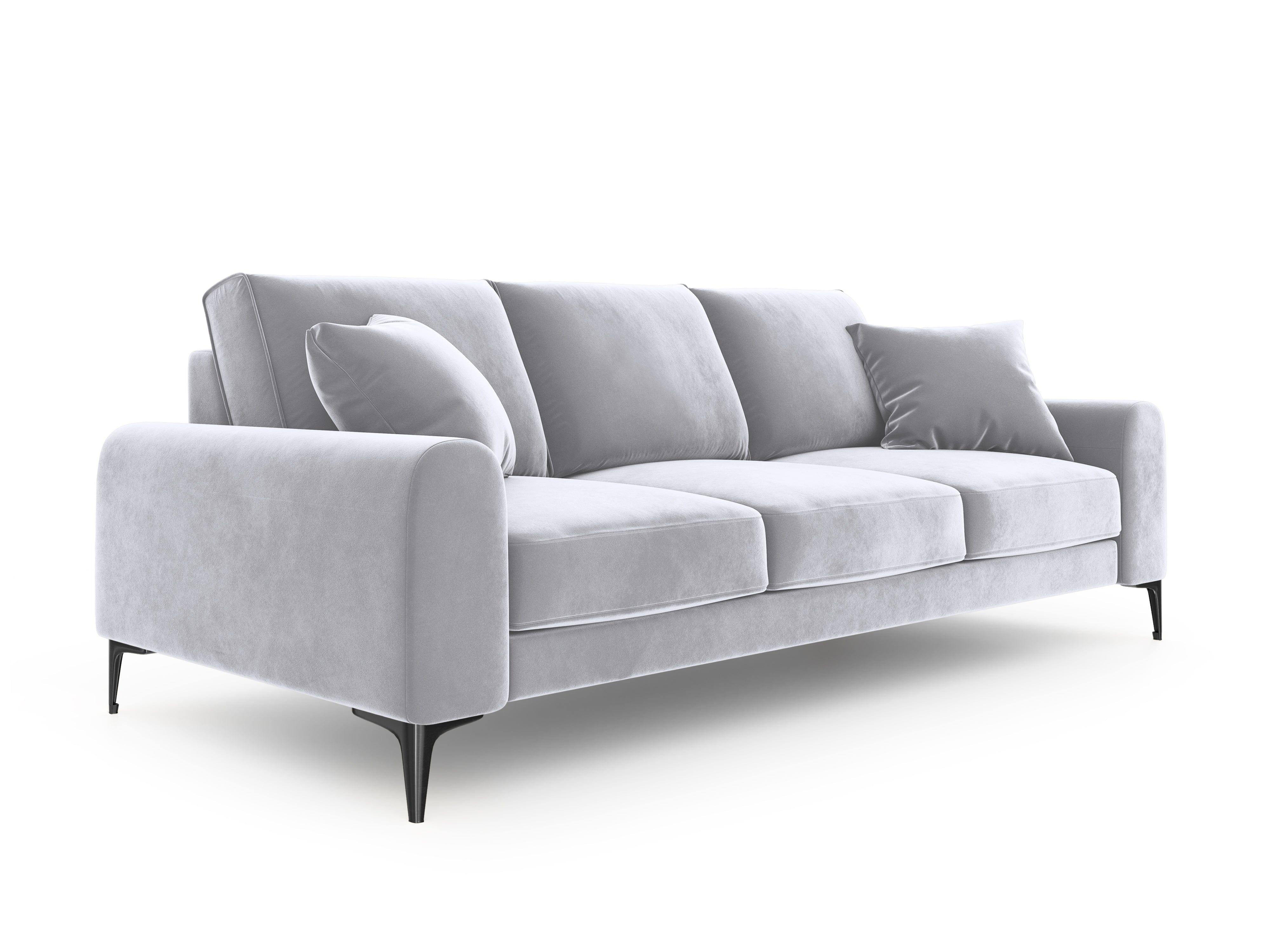 Sofa aksamitna 3-osobowa MADARA srebrny z czarną podstawą Mazzini Sofas Eye on Design