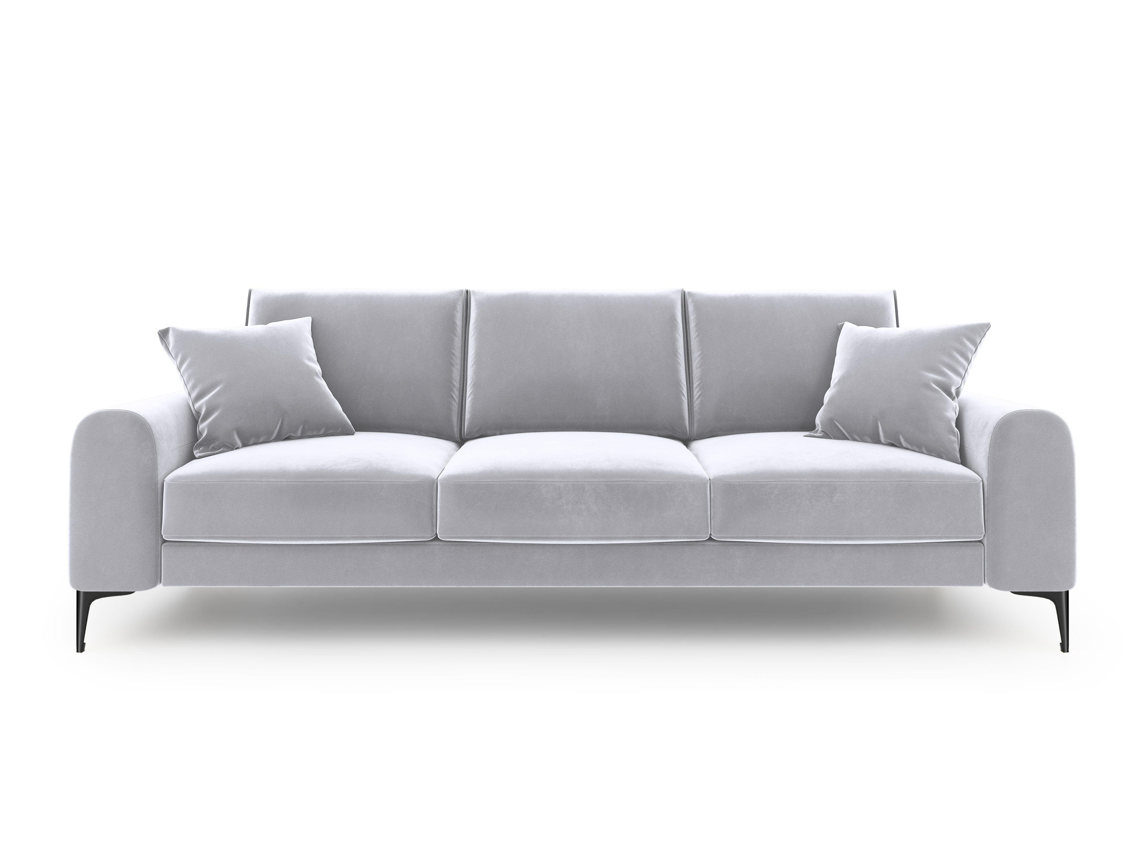 Sofa aksamitna 3-osobowa MADARA srebrny z czarną podstawą Mazzini Sofas Eye on Design