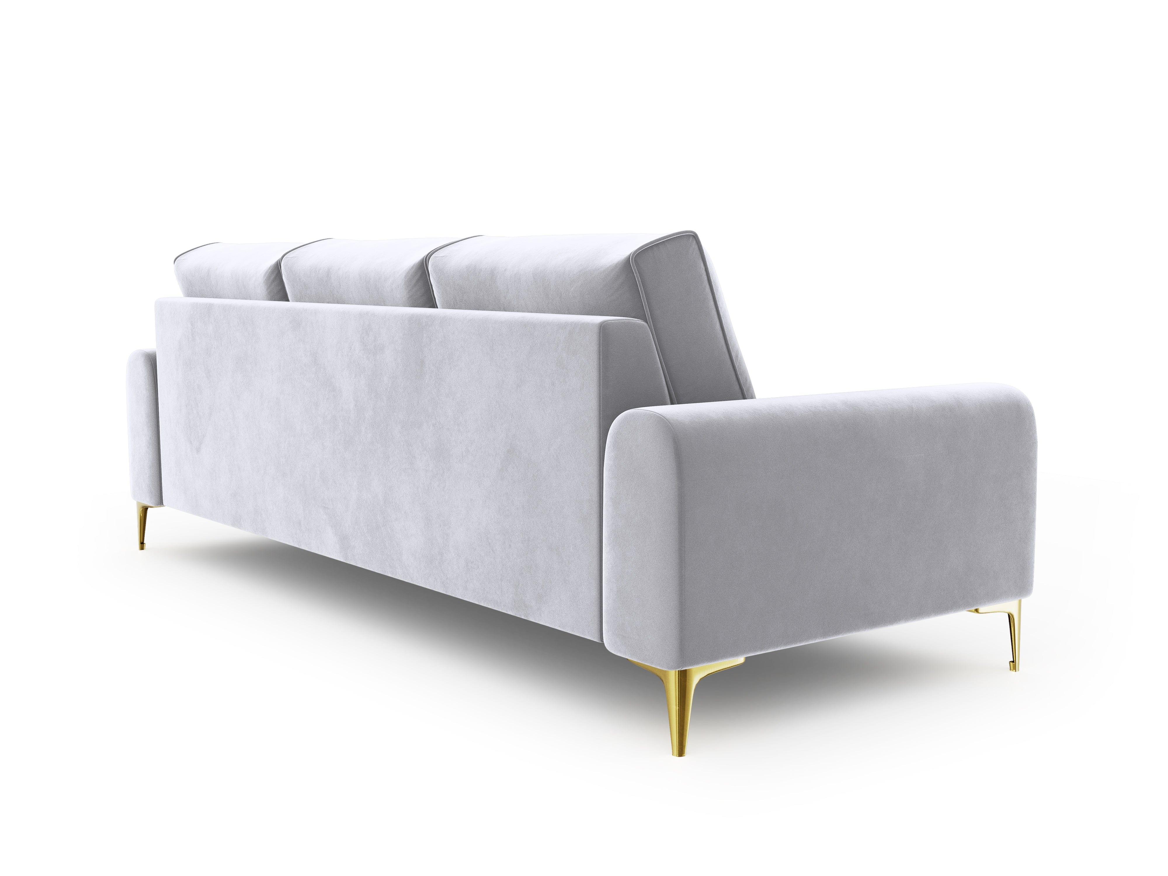Sofa aksamitna 3-osobowa MADARA srebrny ze złotą podstawą Mazzini Sofas Eye on Design