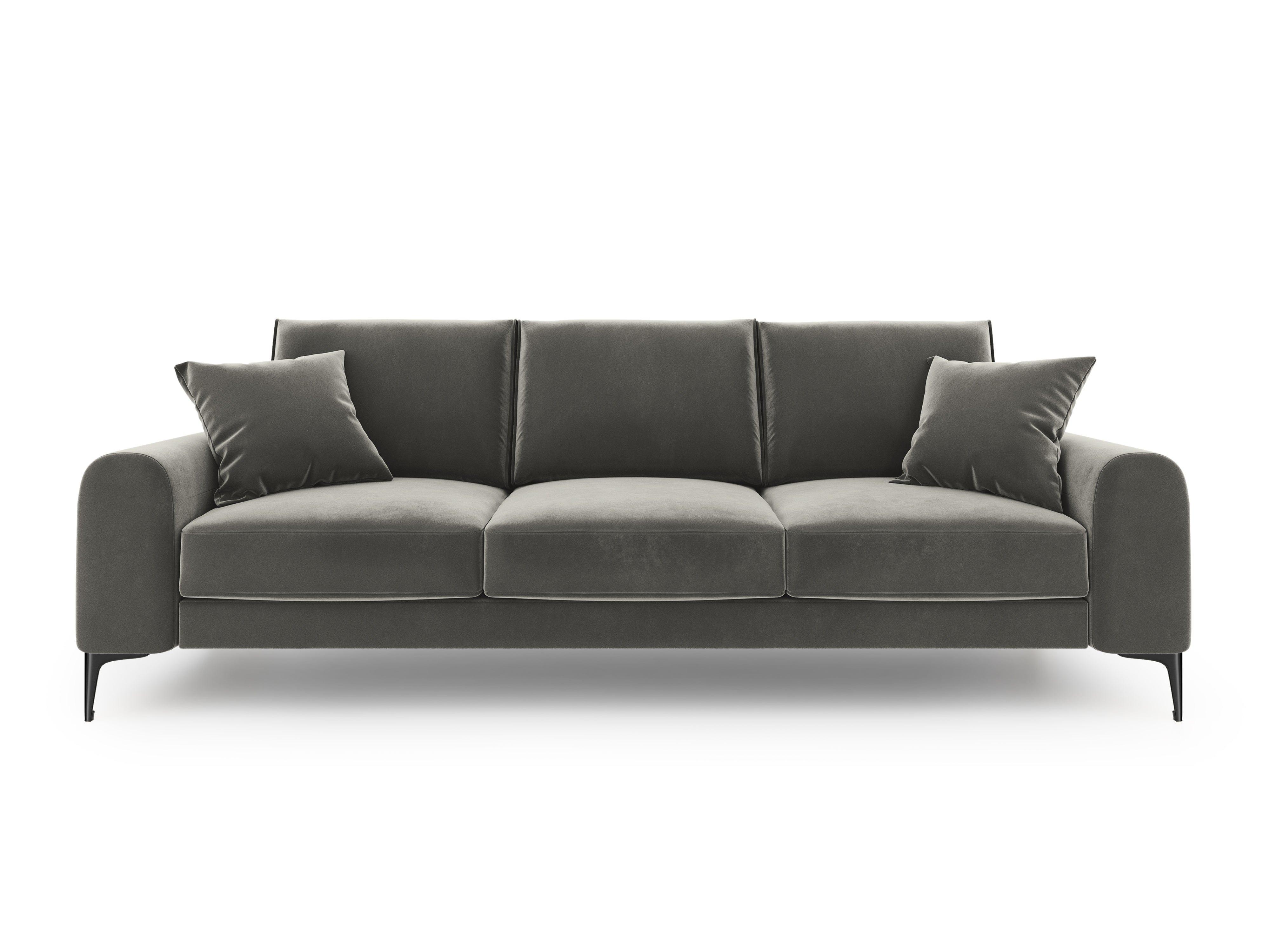 Sofa aksamitna 3-osobowa MADARA szary z czarną podstawą Mazzini Sofas Eye on Design