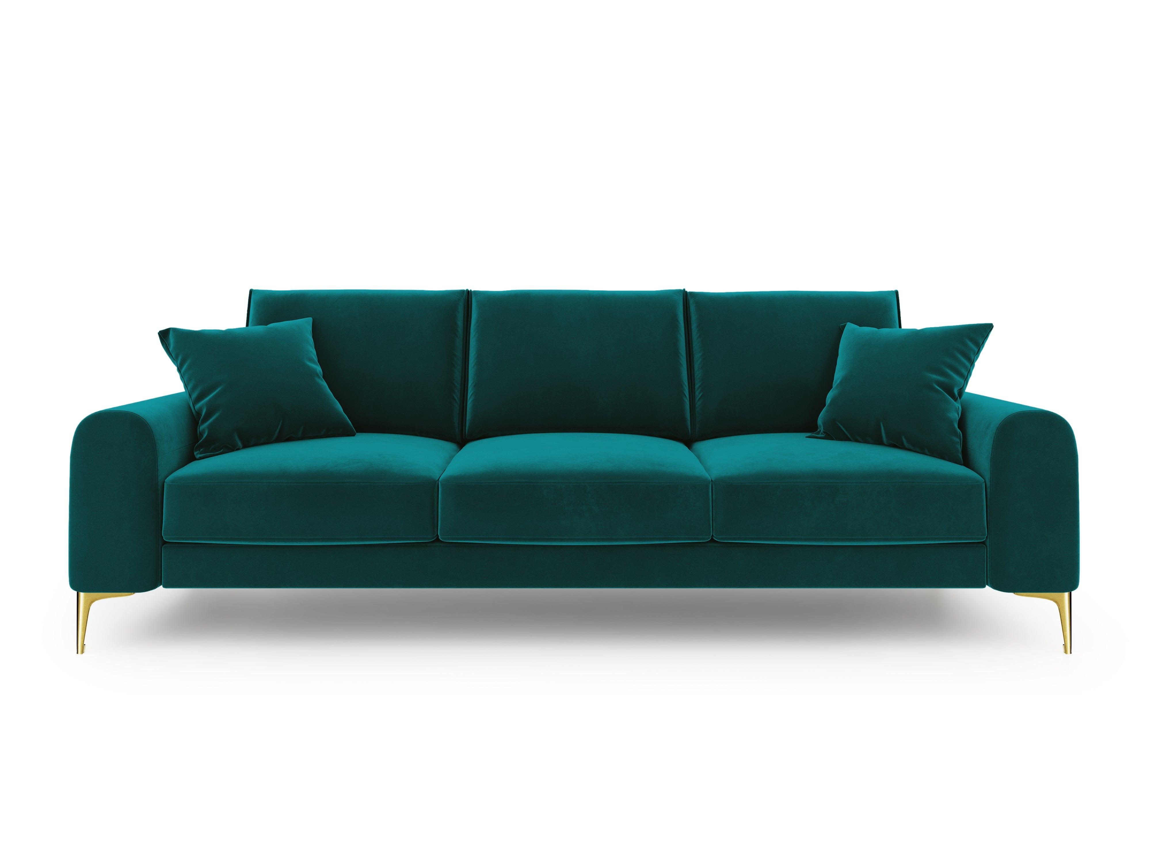 Sofa aksamitna 3-osobowa MADARA turkusowy ze złotą podstawą Mazzini Sofas Eye on Design