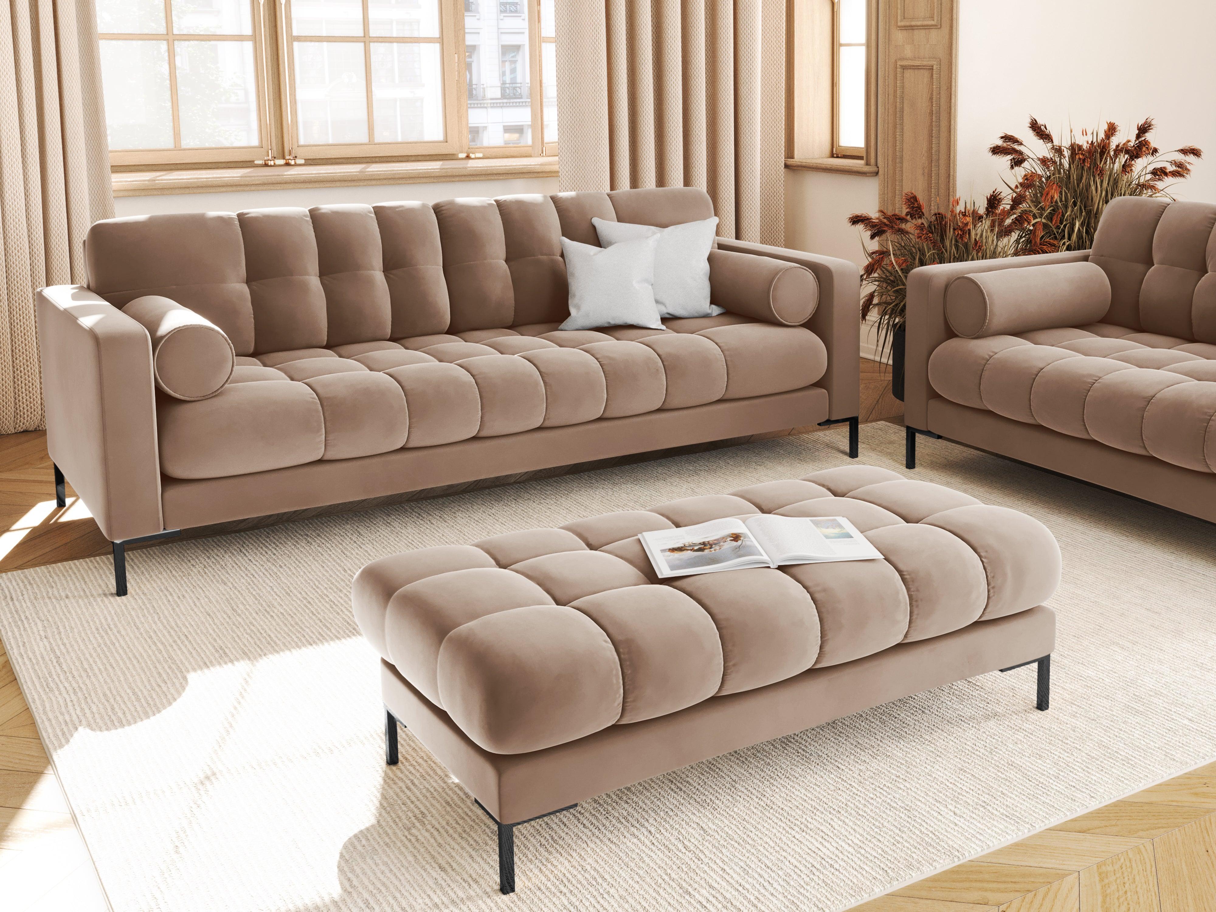 Sofa aksamitna 4-osobowa BALI beżowy z czarną podstawą Cosmopolitan Design Eye on Design