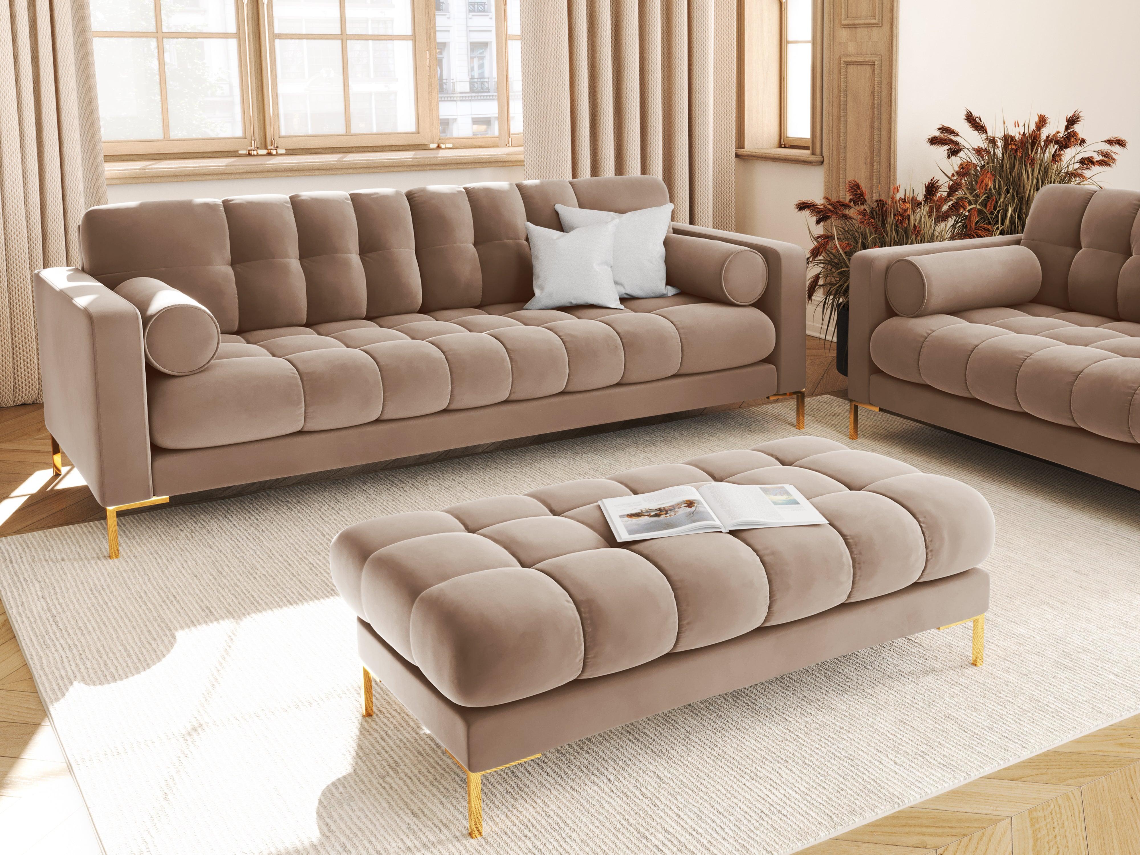 Sofa aksamitna 4-osobowa BALI beżowy ze złotą podstawą Cosmopolitan Design Eye on Design