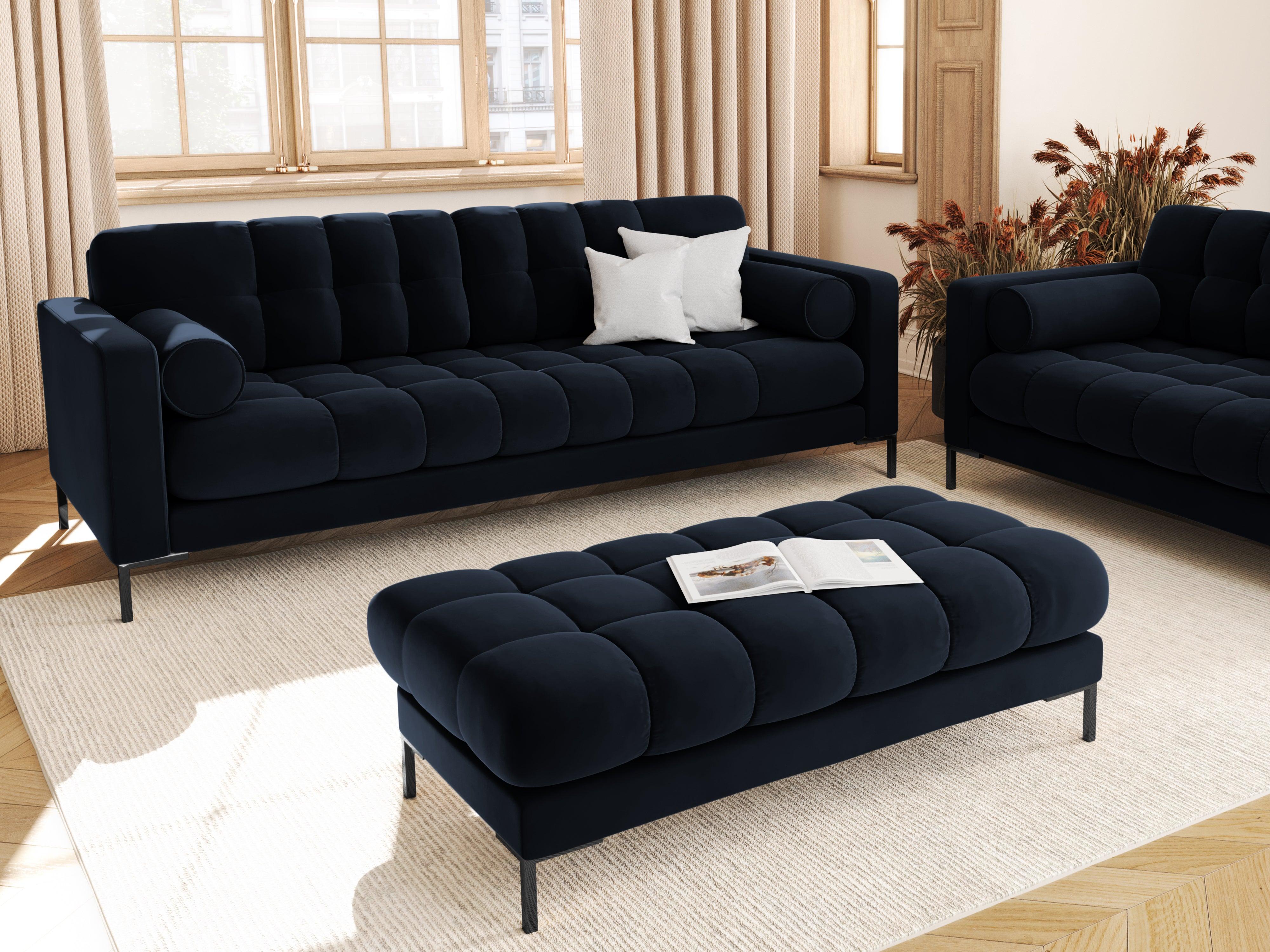Sofa aksamitna 4-osobowa BALI ciemnoniebieski z czarną podstawą Cosmopolitan Design Eye on Design