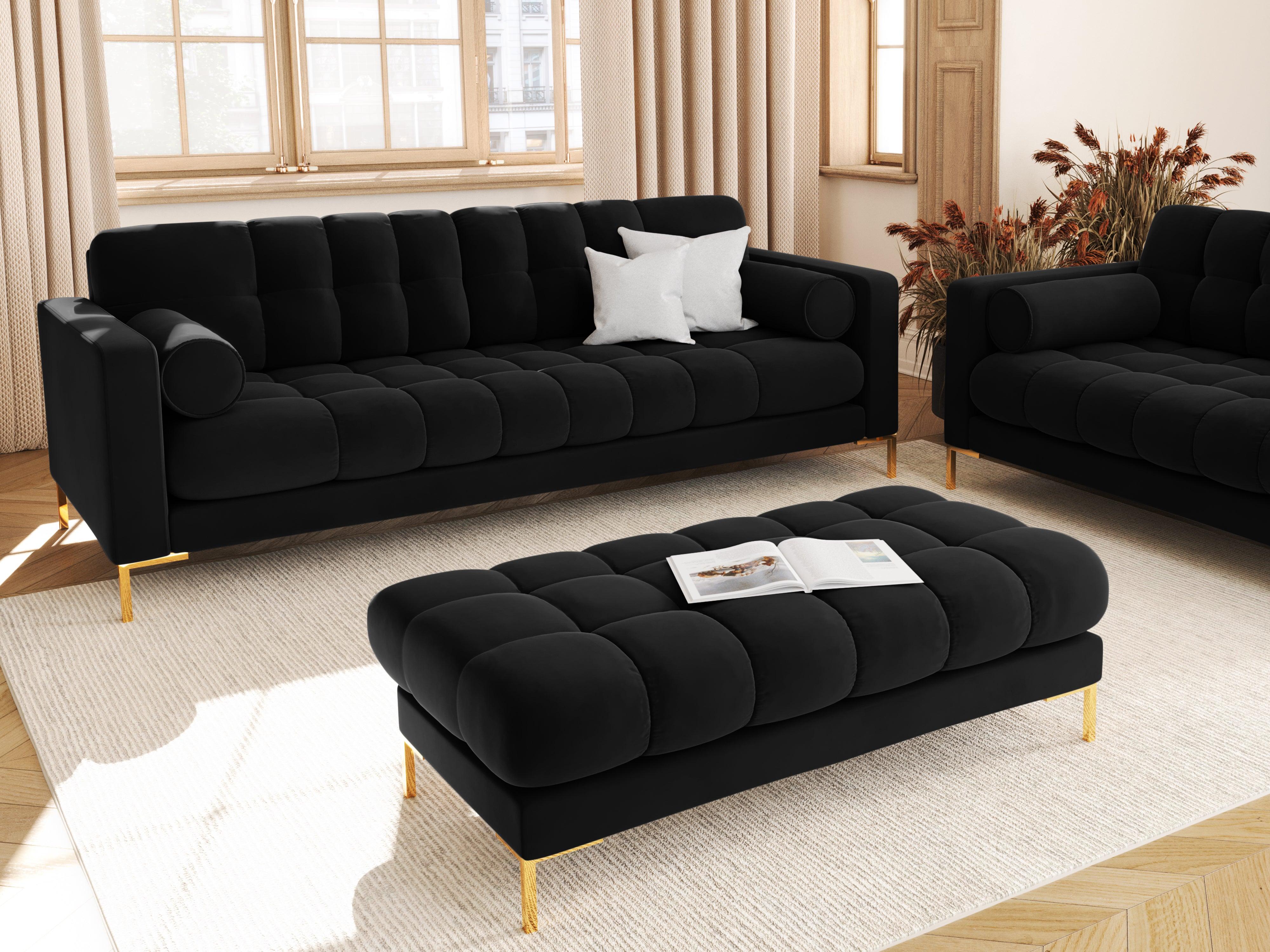 Sofa aksamitna 4-osobowa BALI czarny ze złotą podstawą Cosmopolitan Design Eye on Design