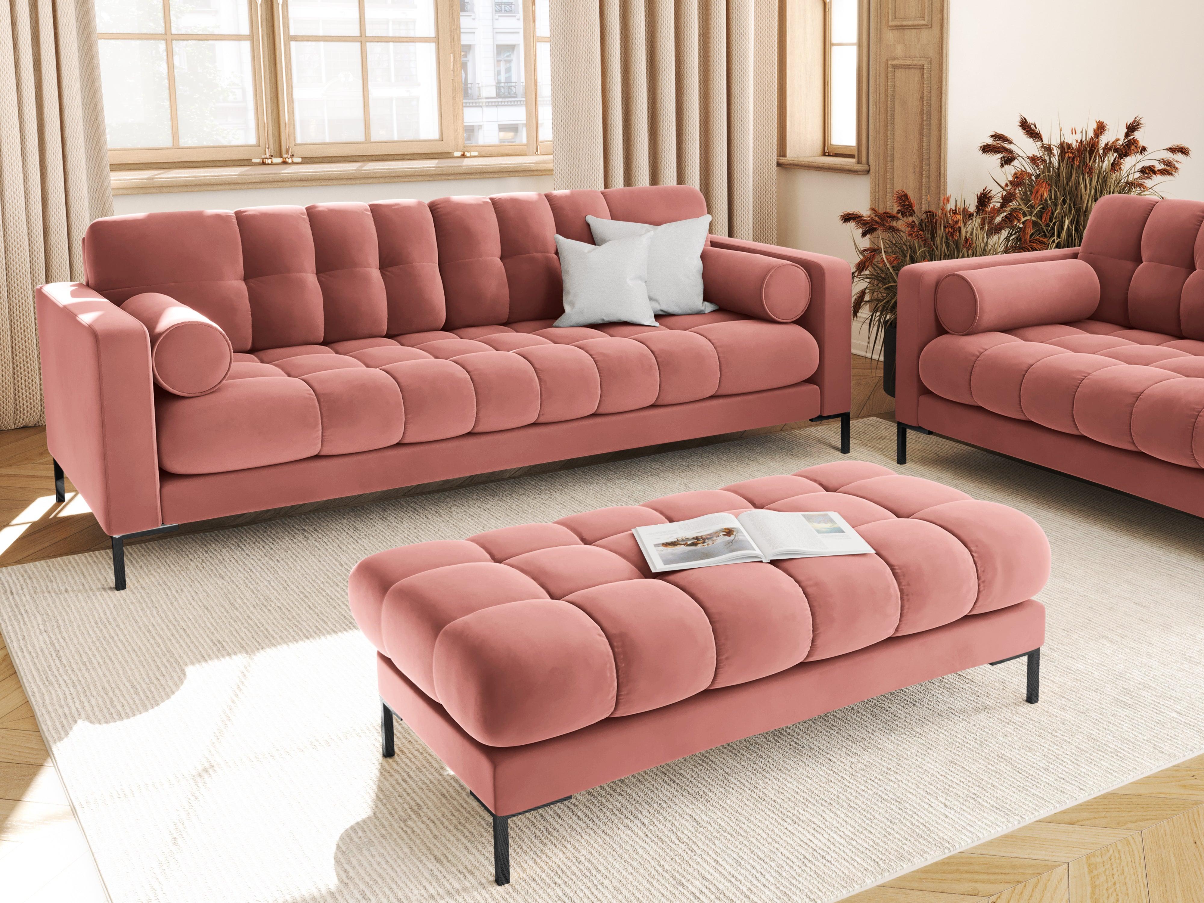 Sofa aksamitna 4-osobowa BALI różowy z czarną podstawą Cosmopolitan Design Eye on Design