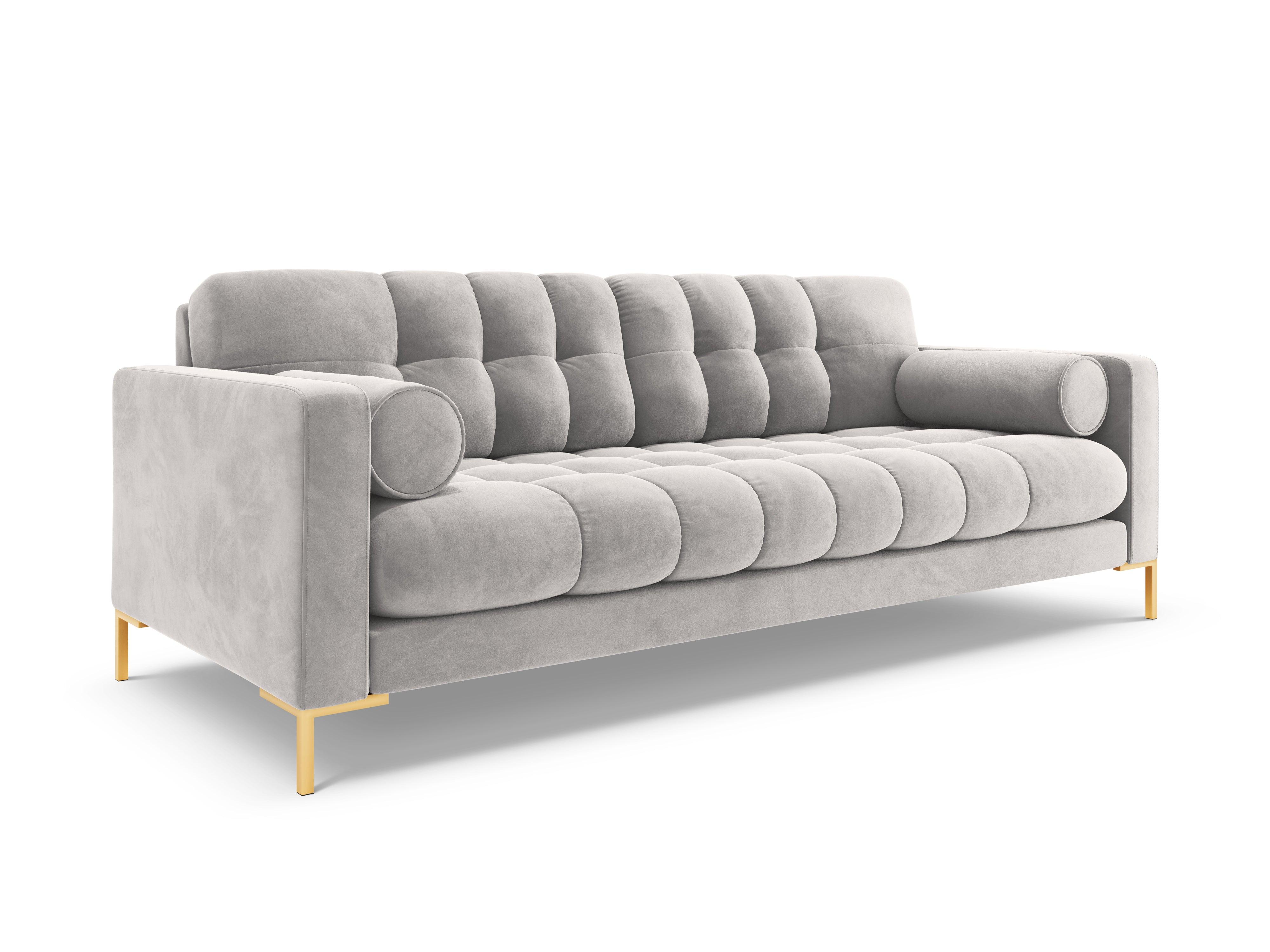 Sofa aksamitna 4-osobowa BALI srebrny ze złotą podstawą Cosmopolitan Design Eye on Design