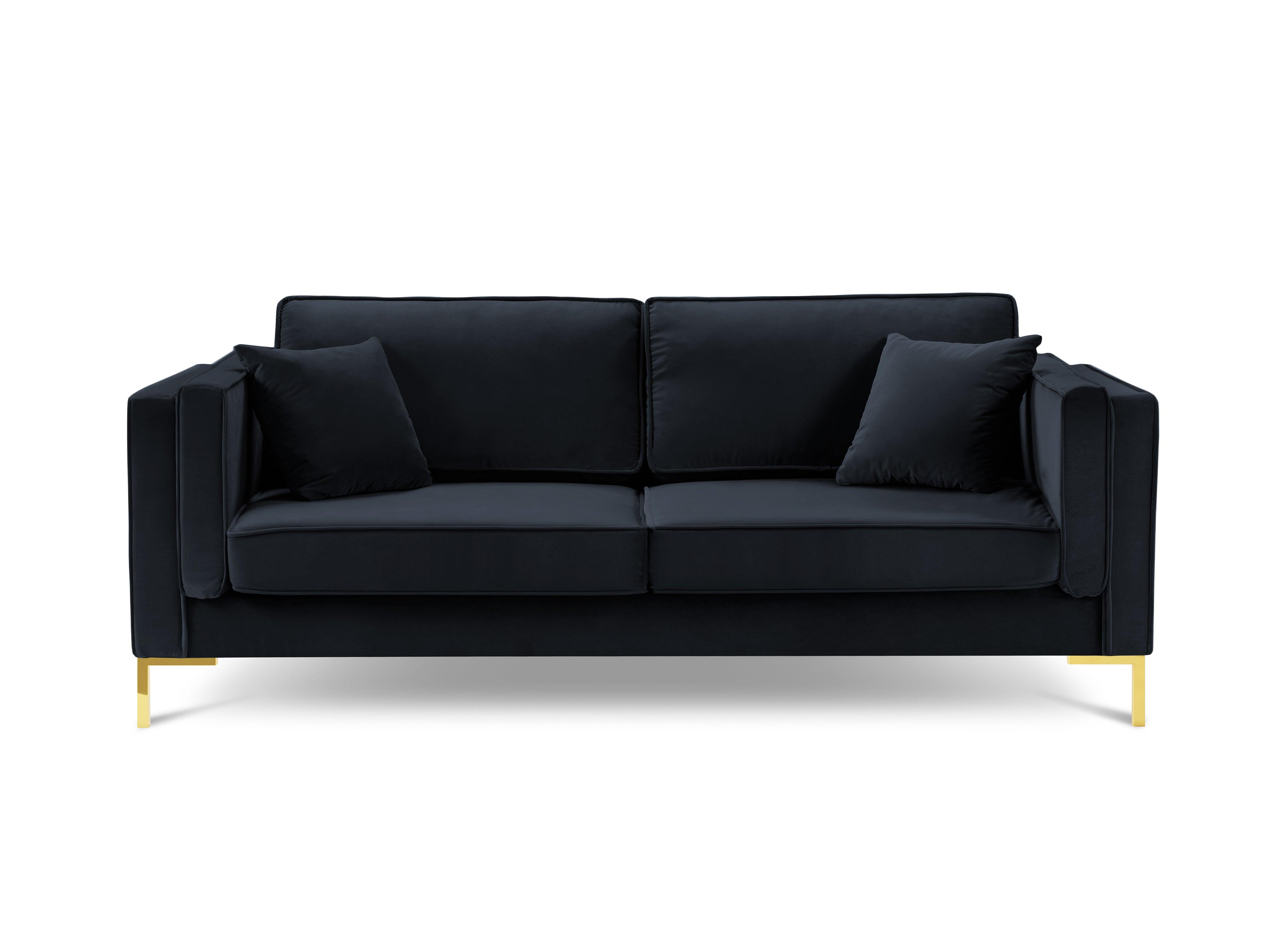Sofa aksamitna 4-osobowa LUIS ciemnoniebieski ze złotą podstawą Milo Casa Eye on Design