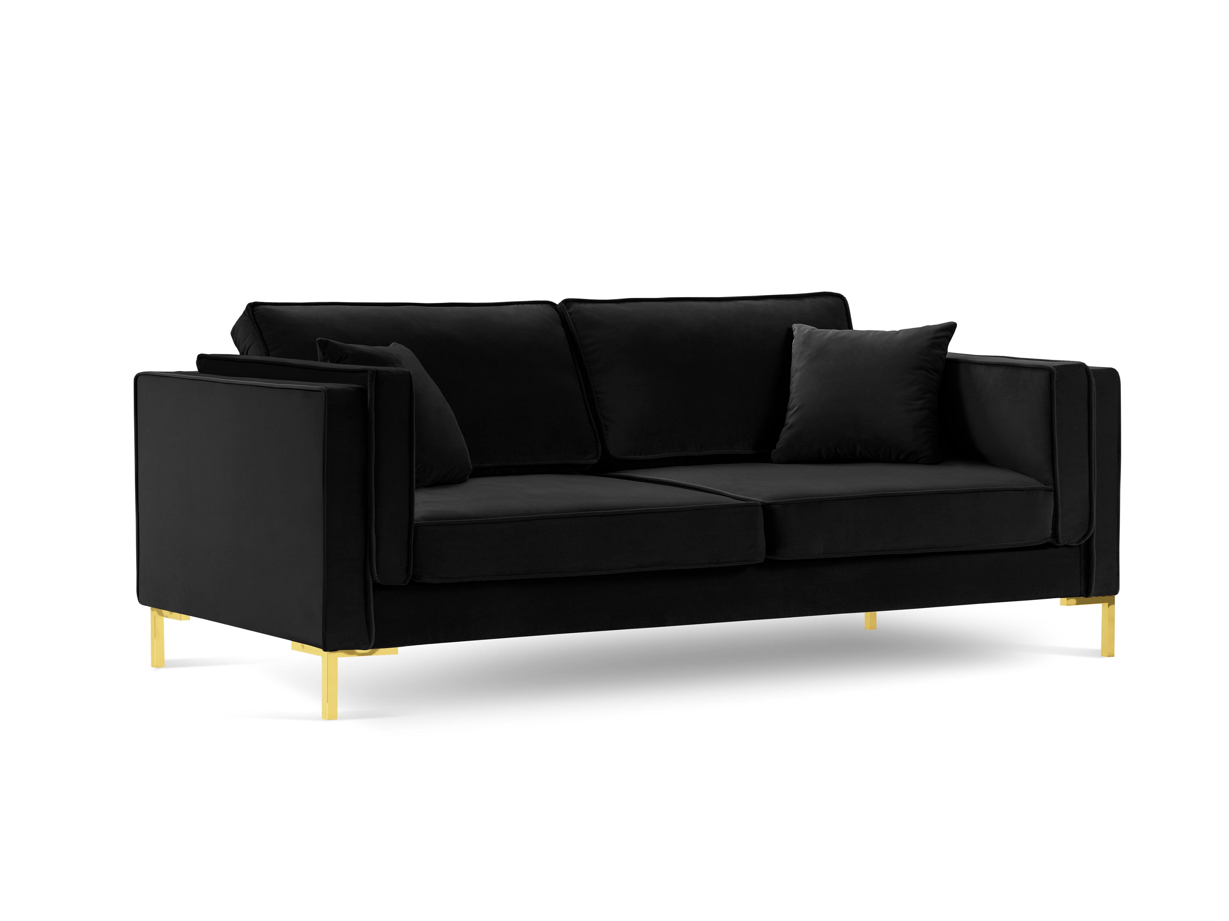 Sofa aksamitna 4-osobowa LUIS czarny ze złotą podstawą Milo Casa Eye on Design