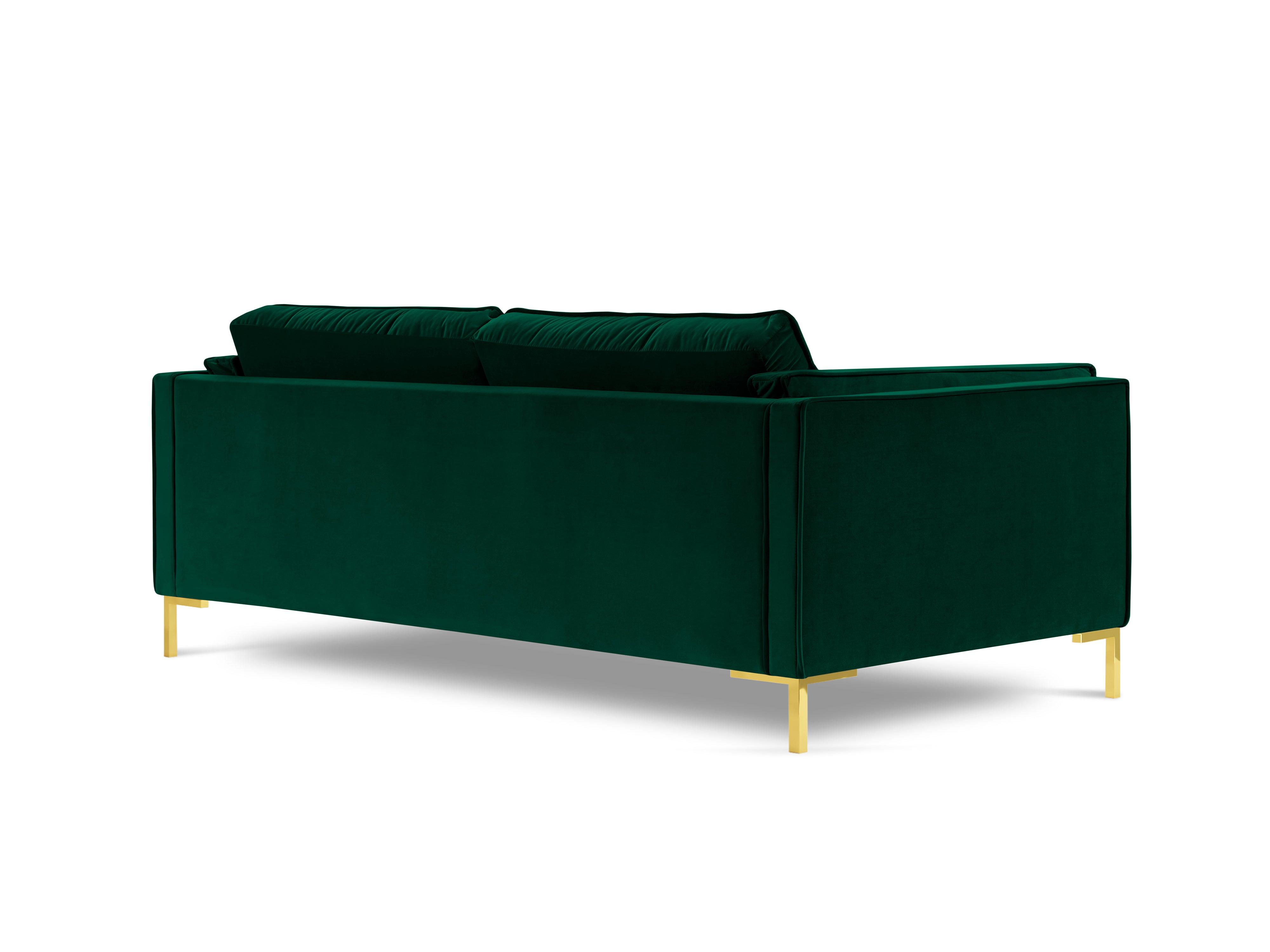 Sofa aksamitna 4-osobowa LUIS zieleń butelkowa ze złotą podstawą Milo Casa Eye on Design