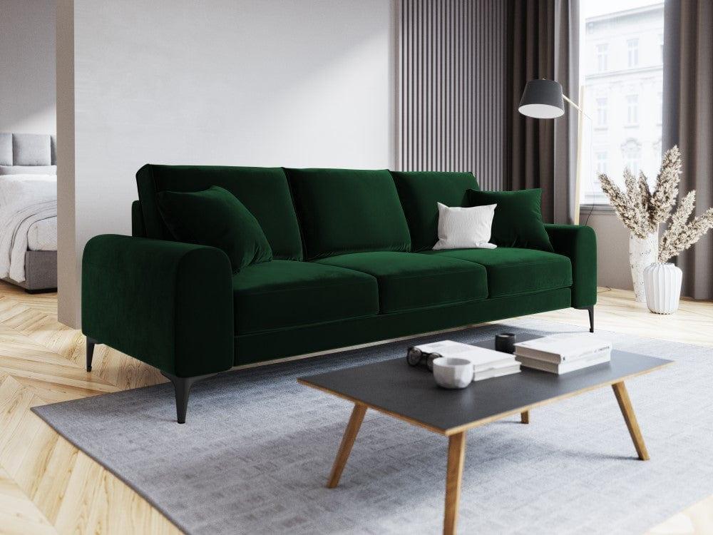 Sofa aksamitna 4-osobowa MADARA butelkowa zieleń z czarną podstawą Mazzini Sofas Eye on Design