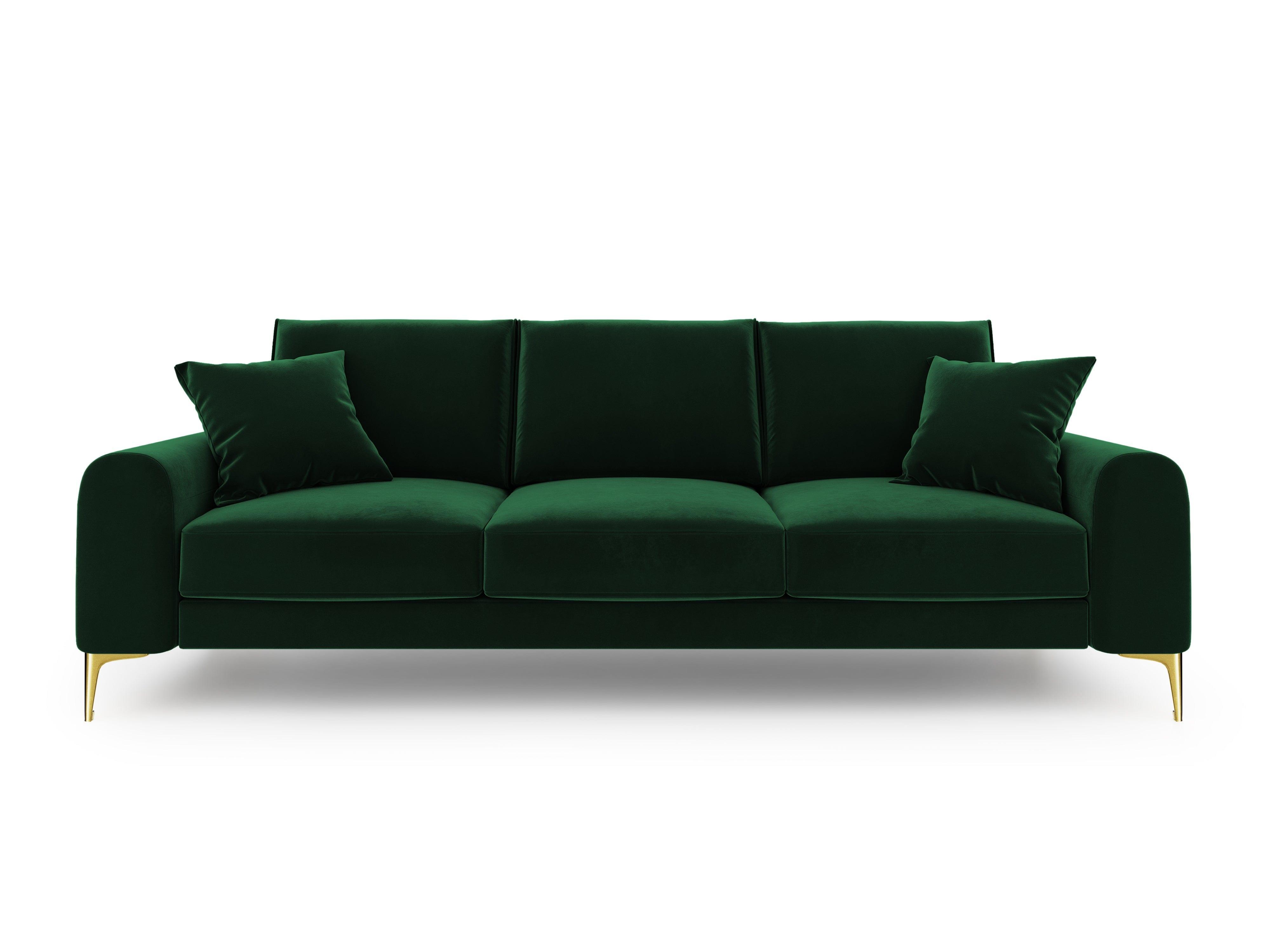 Sofa aksamitna 4-osobowa MADARA butelkowa zieleń ze złotą podstawą Mazzini Sofas Eye on Design