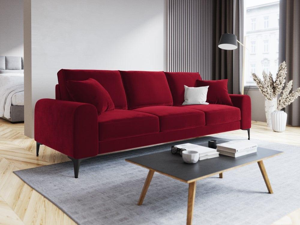 Sofa aksamitna 4-osobowa MADARA czerwony z czarną podstawą Mazzini Sofas Eye on Design